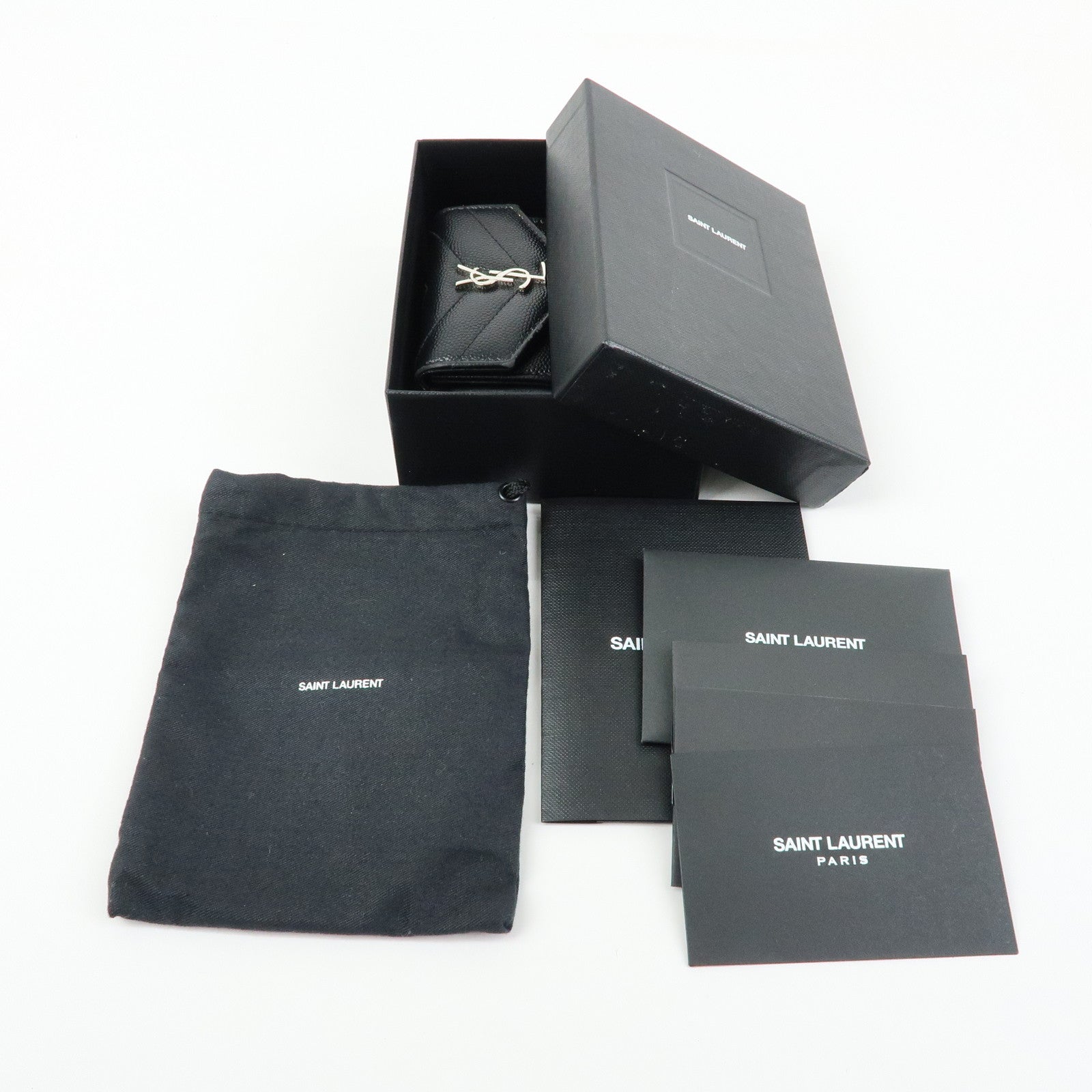 SAINT LAURENT PARIS Cassandre Leather Compact Wallet Black 505118