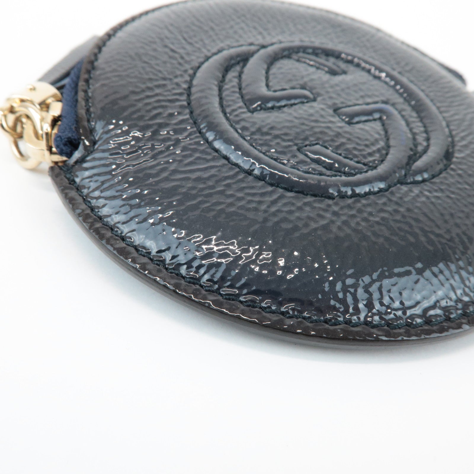 GUCCI Interlocking G Patent Leather Coin Case Navy 337946