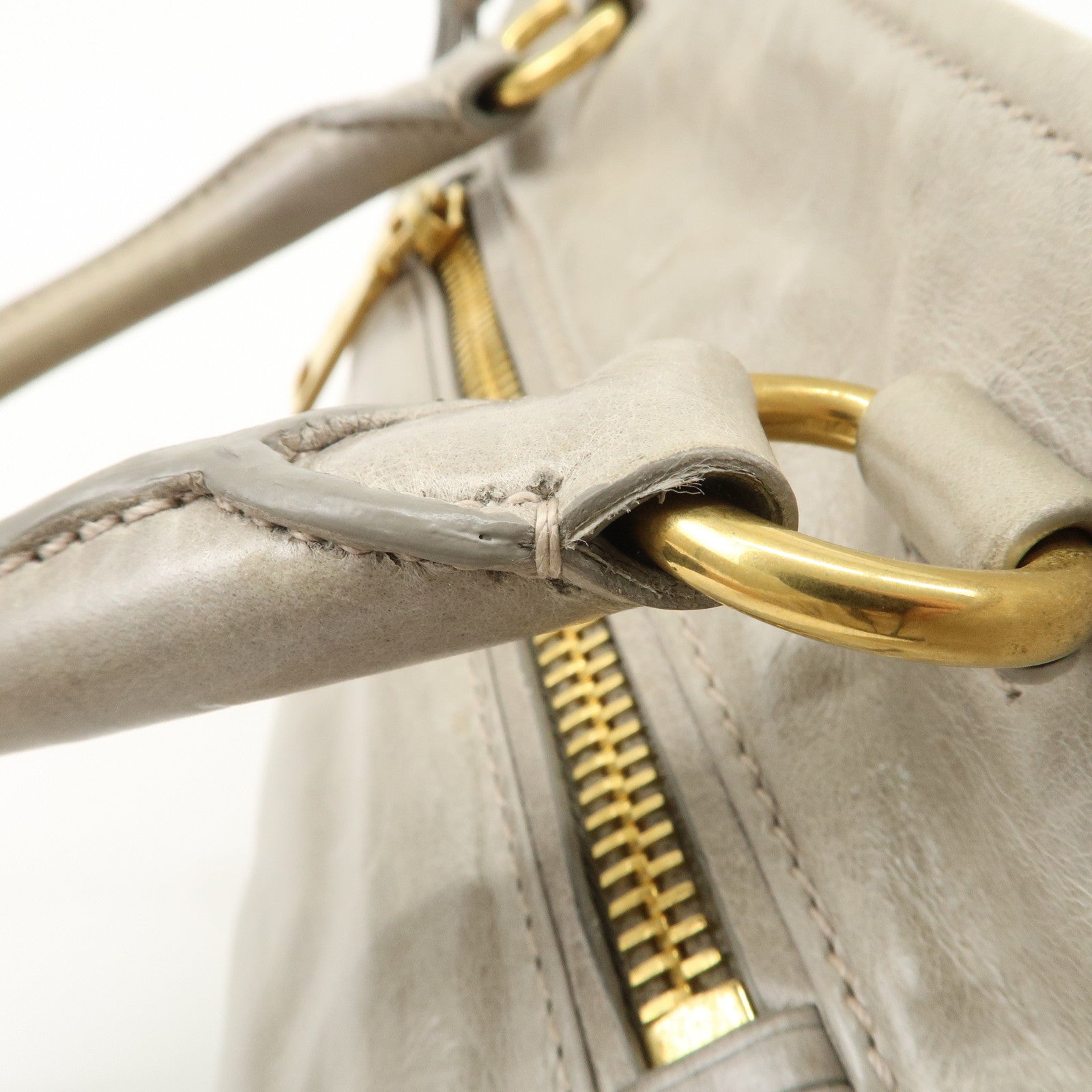 PRADA Triangle Logo VITELLOSHINE Leather 2Way Bag Hand Bag Gray BN1921 Used