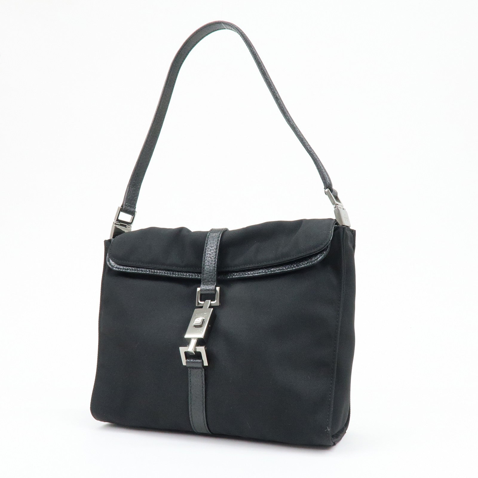 GUCCI Jackie Canvas Leather Shoulder Bag Hand Bag Black 001・3734