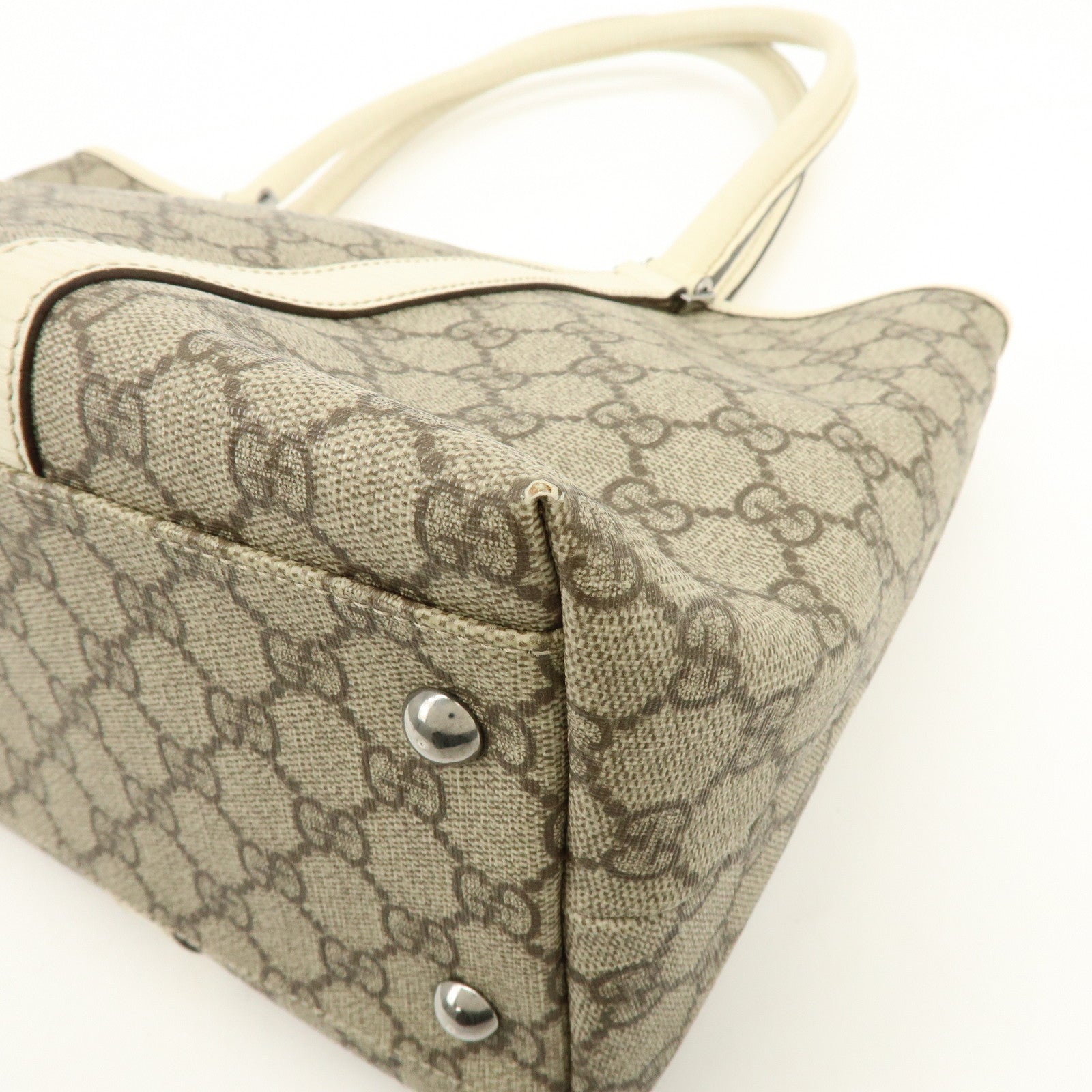 GUCCI GG Canvas Leather Shoulder Bag Tote Bag Beige White 114595