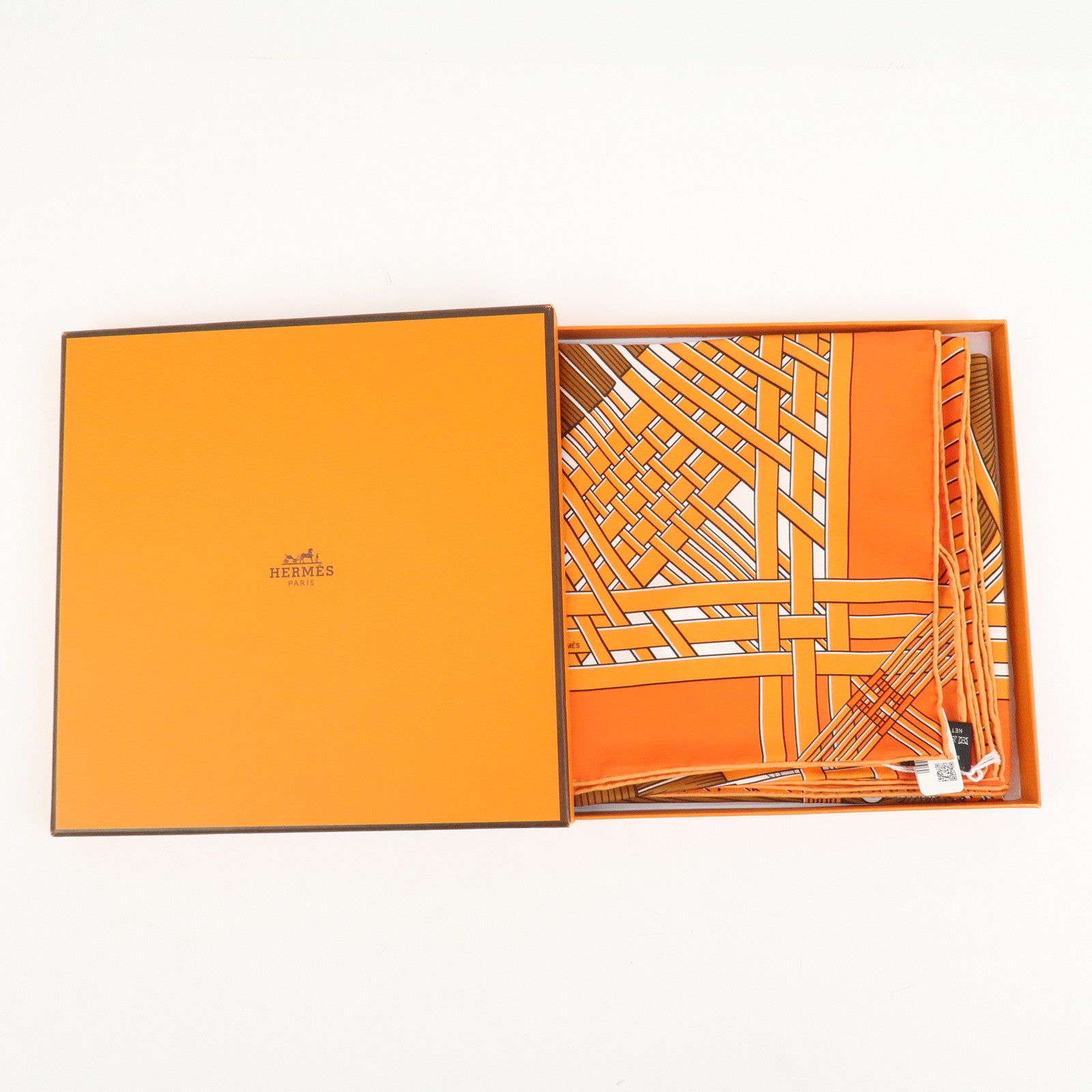 HERMES Carre 90 Silk 100% Scarf MASAN&MASAN Orange