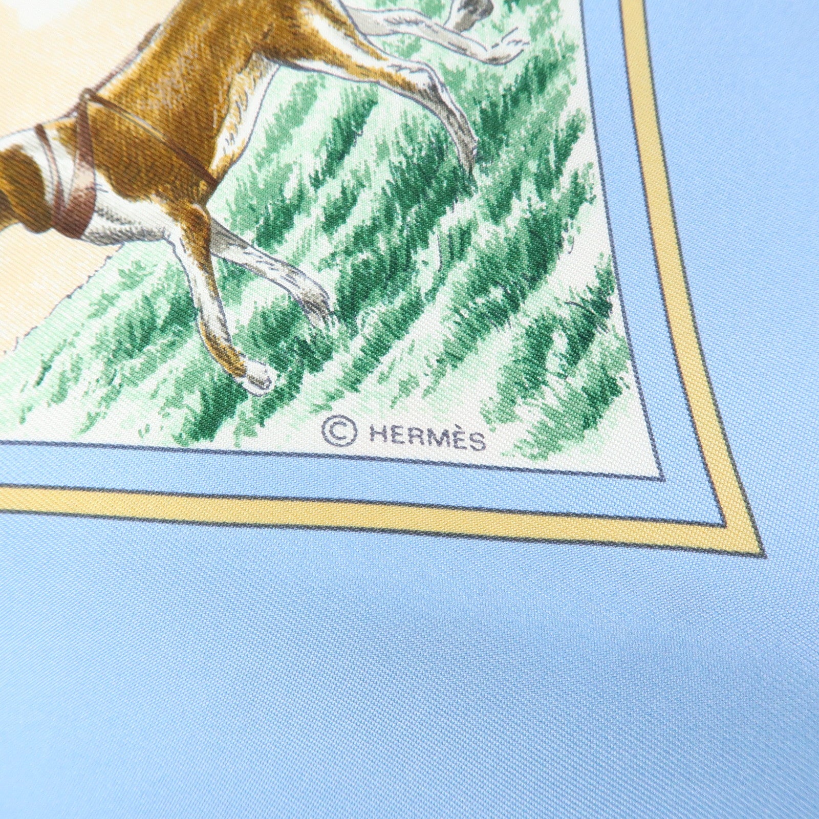 HERMES Carre 90 Silk 100% Scarf Auteuil en Mai Horse Print