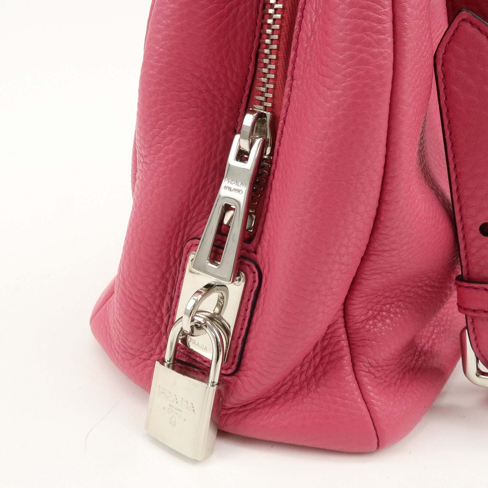 PRADA Triange Logo Leather 2Way Hand Bag Shouldr Bag Pink BN2853