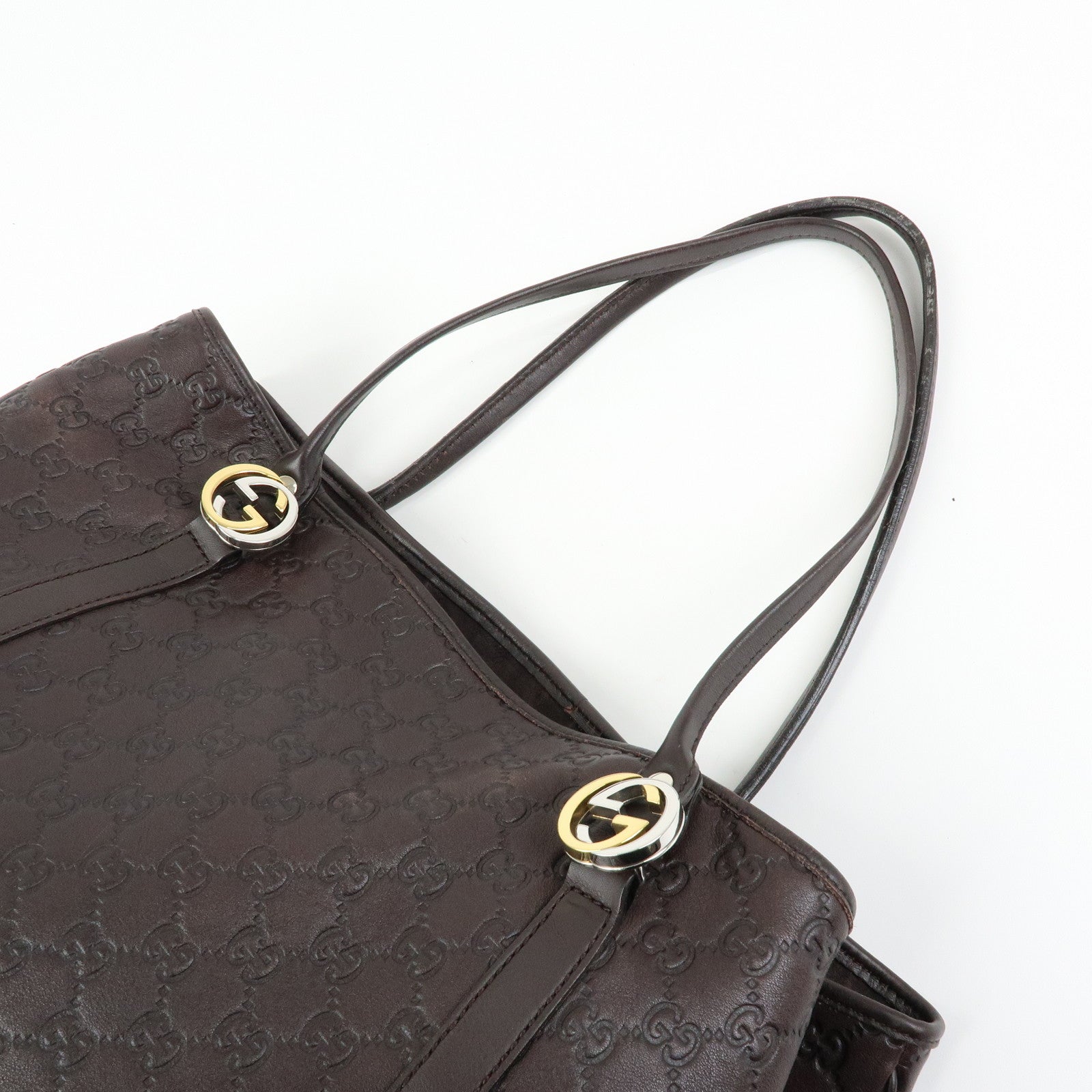 GUCCI GG Twins Guccissima Leather Tote Bag Dark Brown 232956