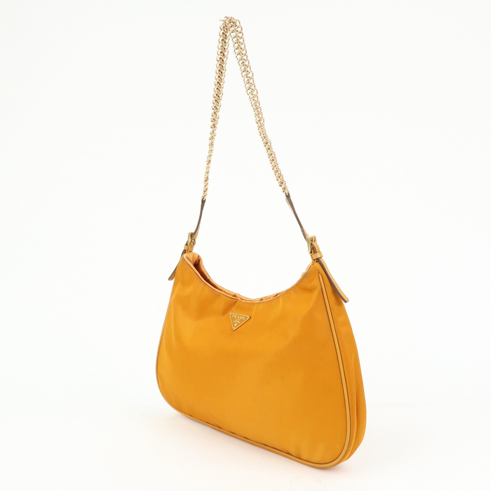 PRADA Triangle Logo Re‑Nylon Leather Hand Bag Shoulder Bag Orange