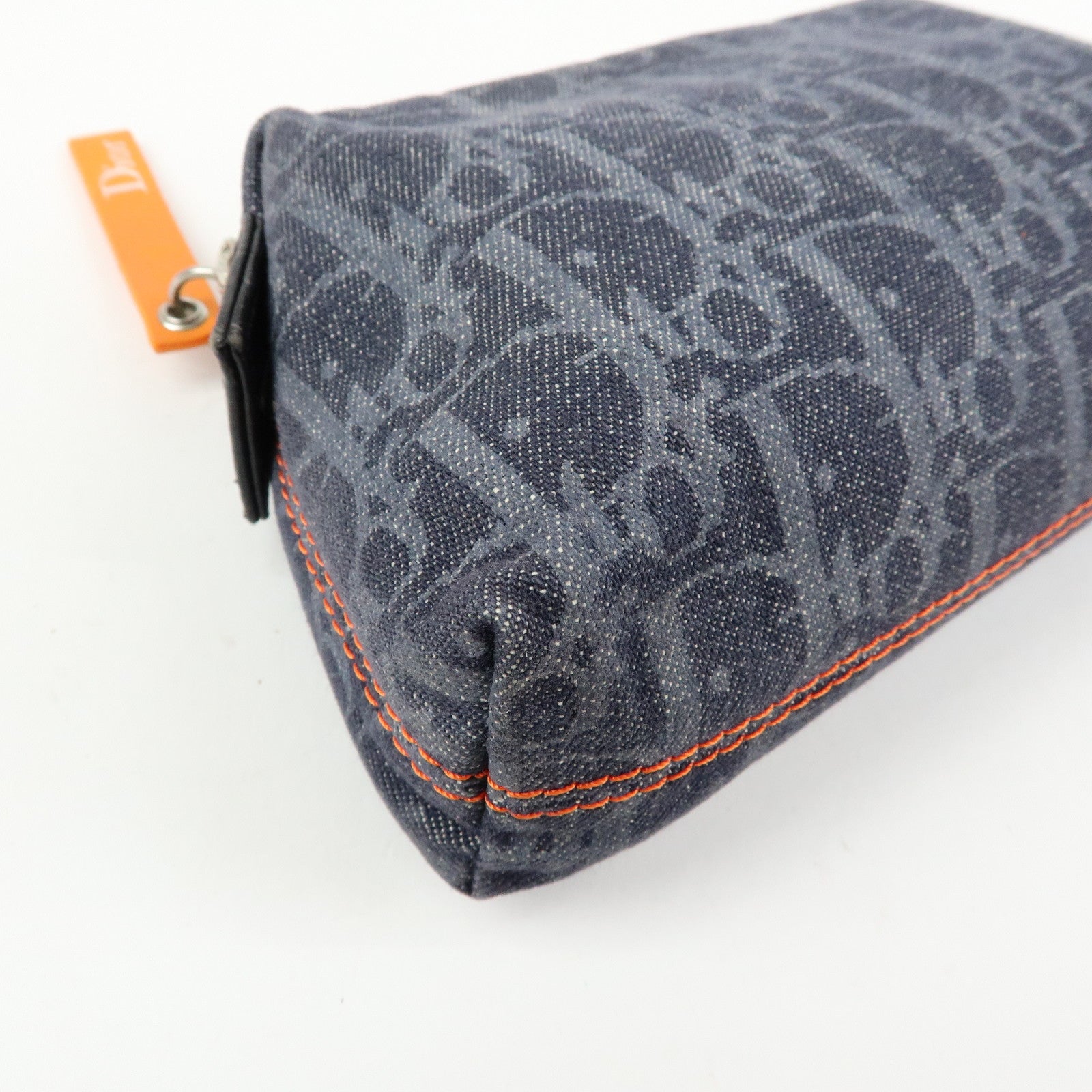 Christian Dior Trotter Flight Line Denim Leather Pouch Navy Orange