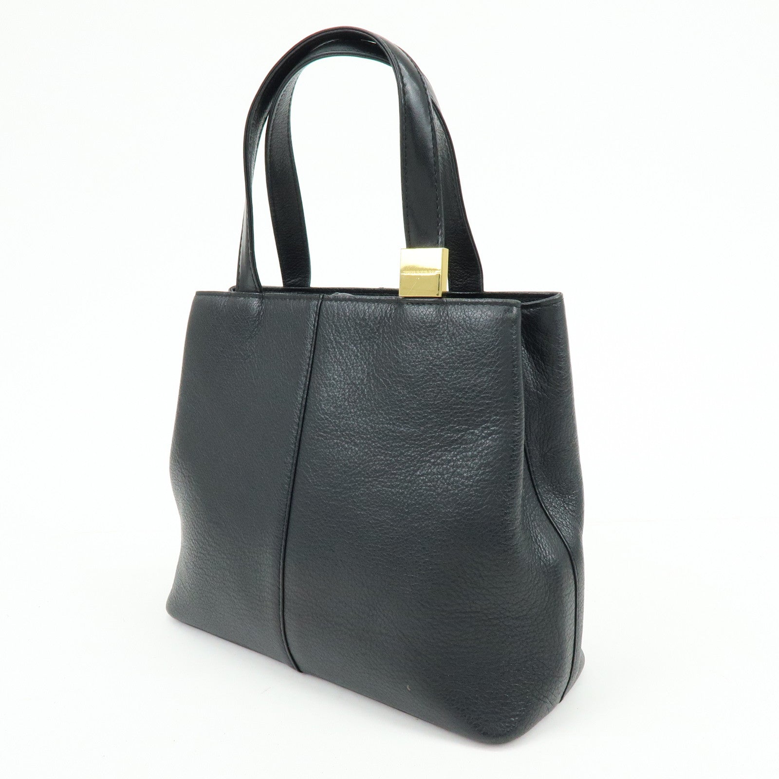 BURBERRY Logo Leather Mini Hand Bag Tote Bag Black