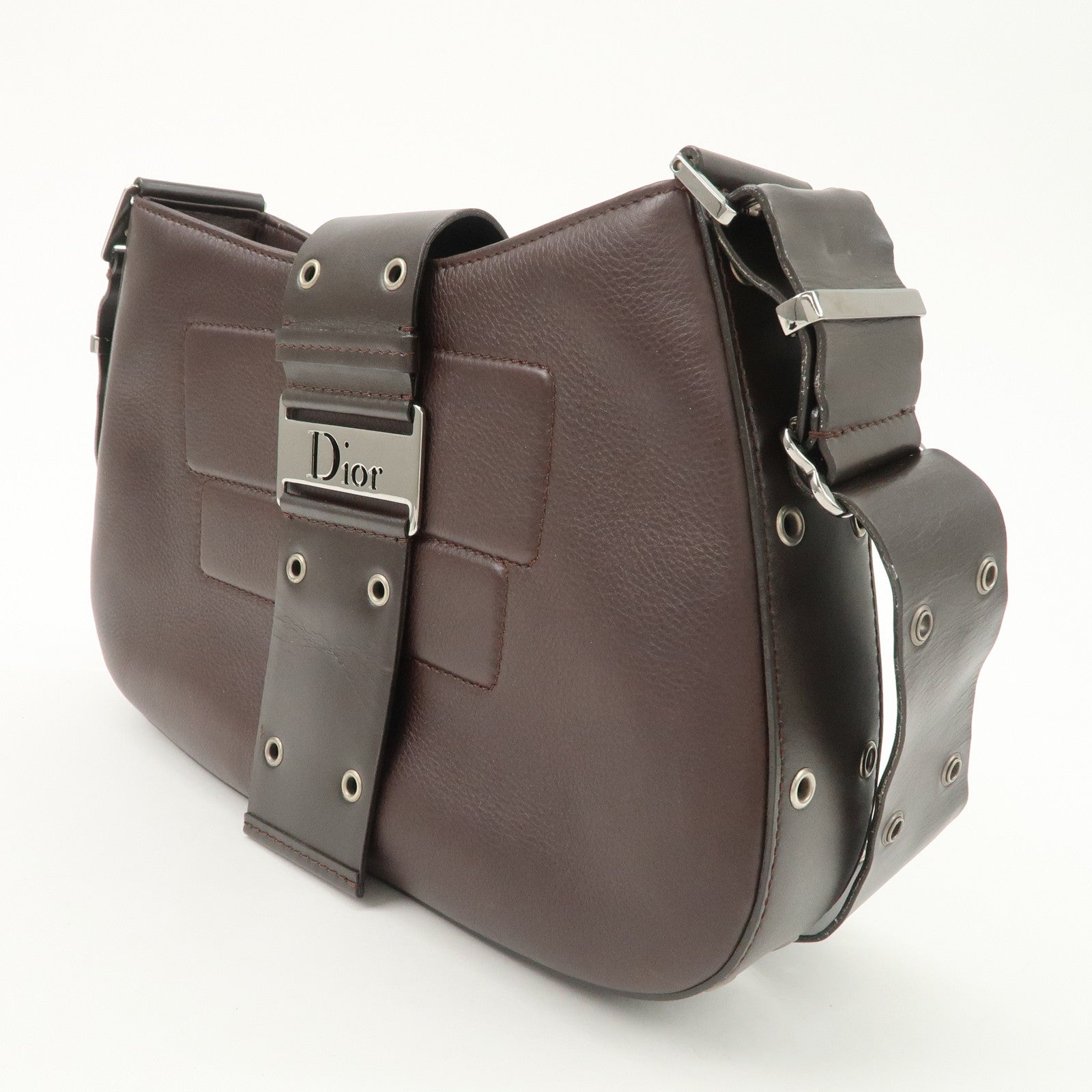 Christian Dior Street Chic Logo Leather Shoulder Bag Hand Bag Brown Used