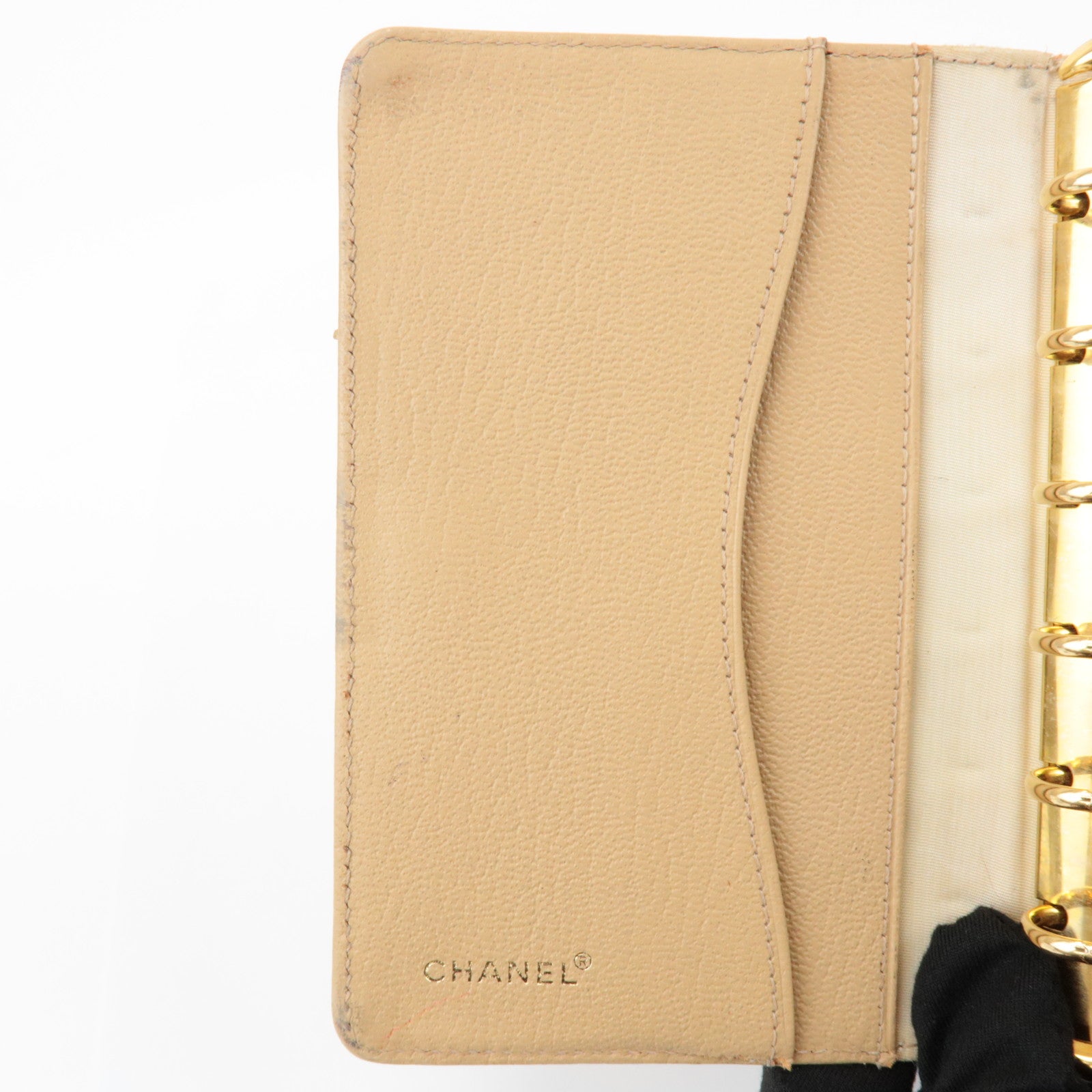 CHANEL COCO Mark Calf Leather Agenda Cover Planner Cover Beige