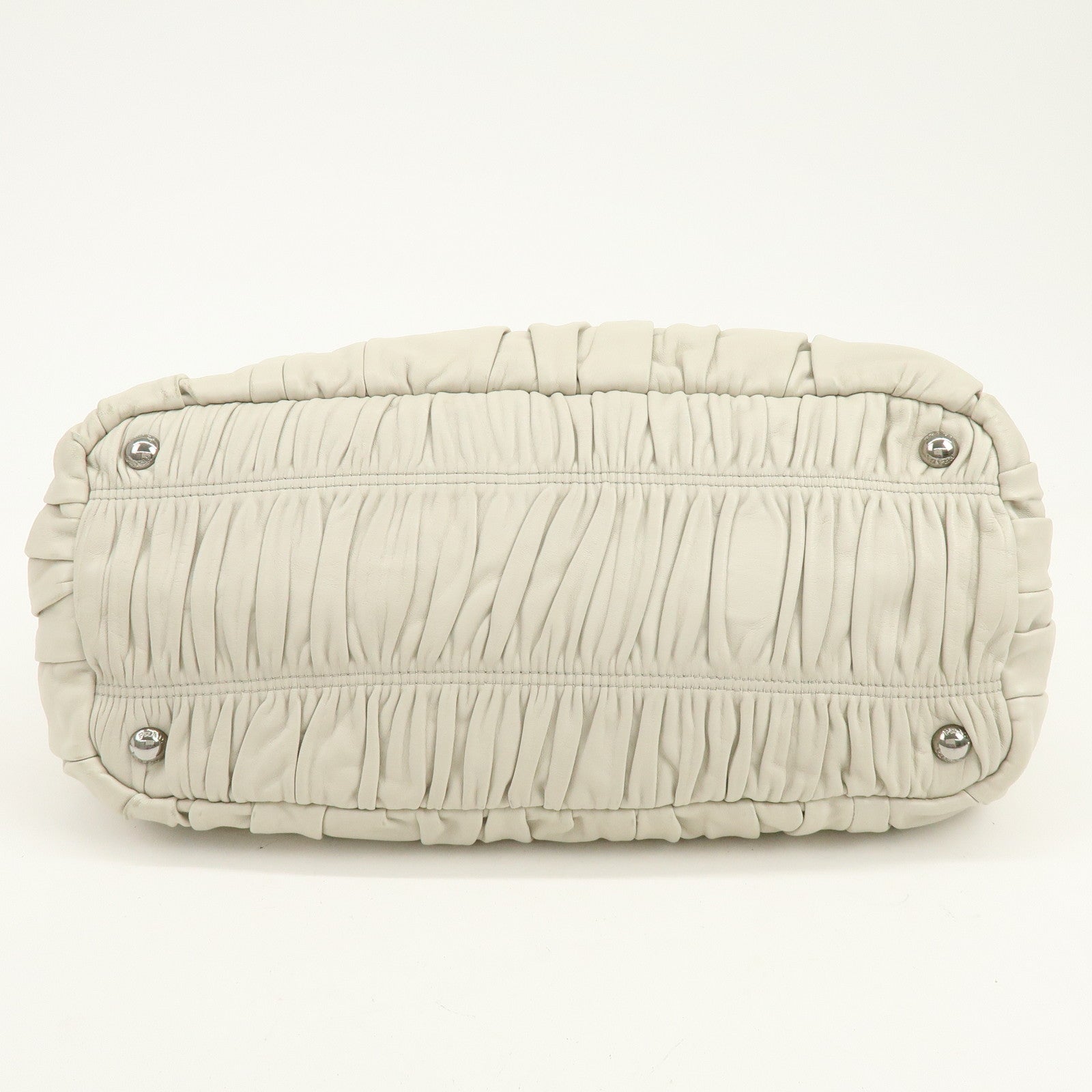 PRADA Gathered Leather Shoulder Bag Hand Bag Light Beige