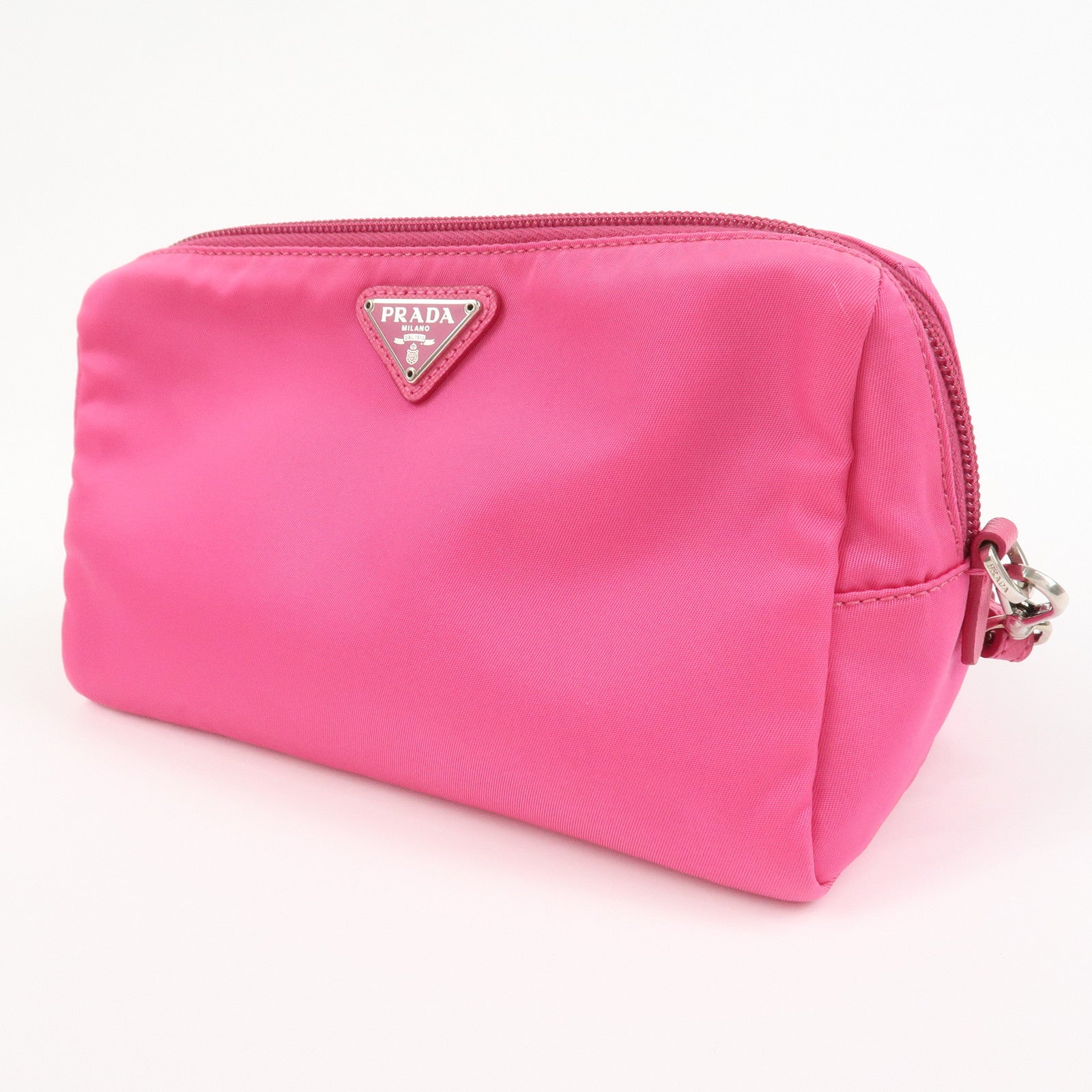 PRADA Triangle Logo Nylon Leather Cosmetic Pouch Pink 1NE693