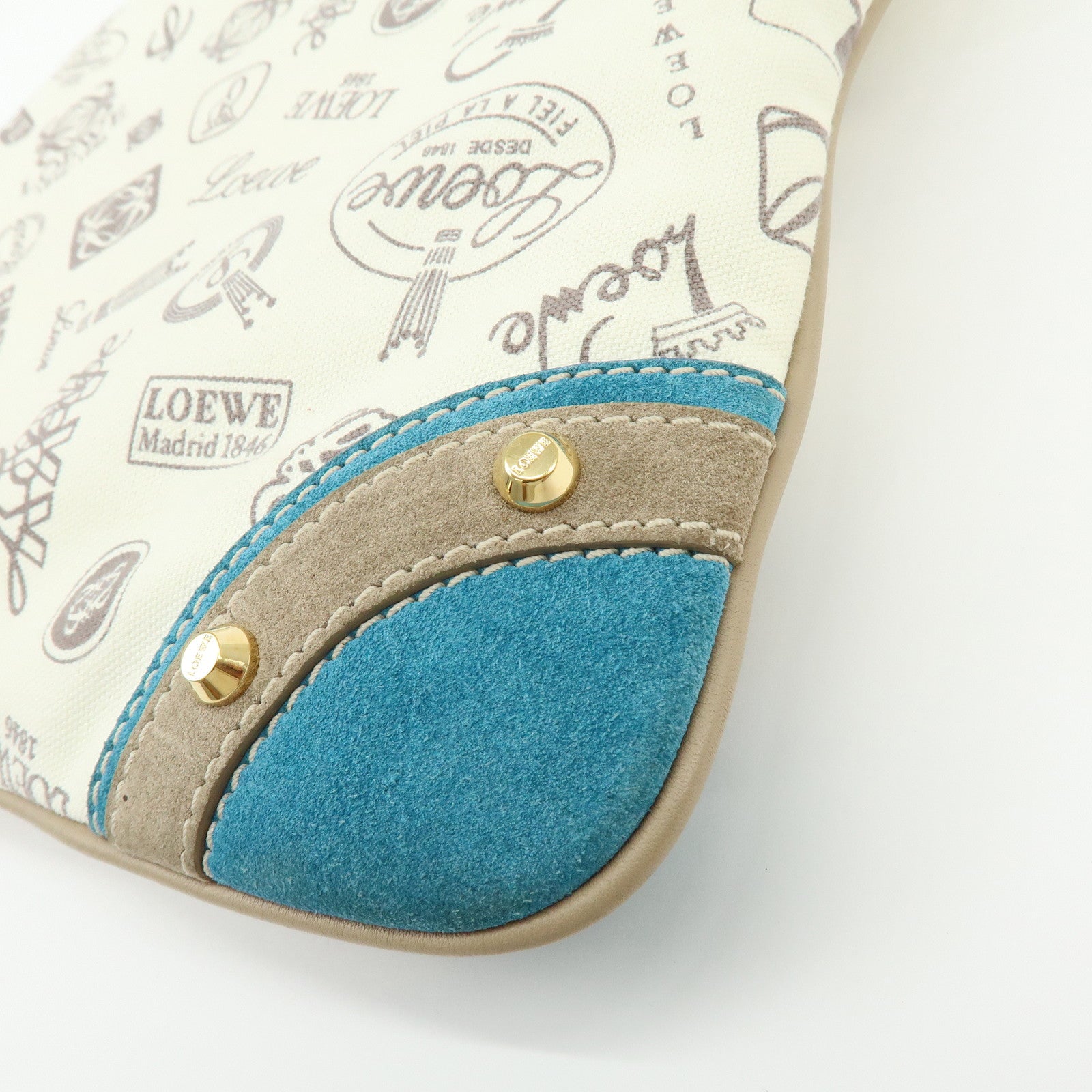 LOEWE Anagram Canvas Suede Leather Shoulder Bag 160th Beige Blue