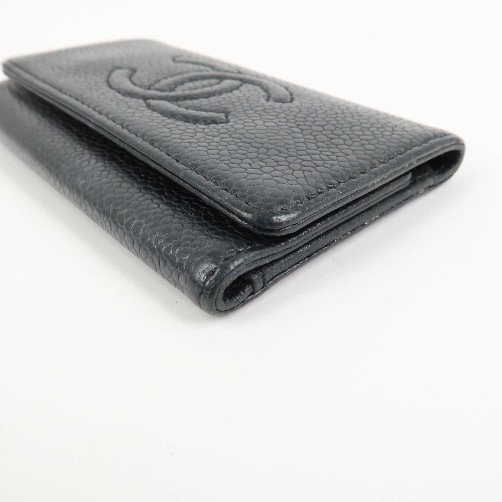 CHANEL COCO Mark Caviarskin Leather Key Case Key Holder Black
