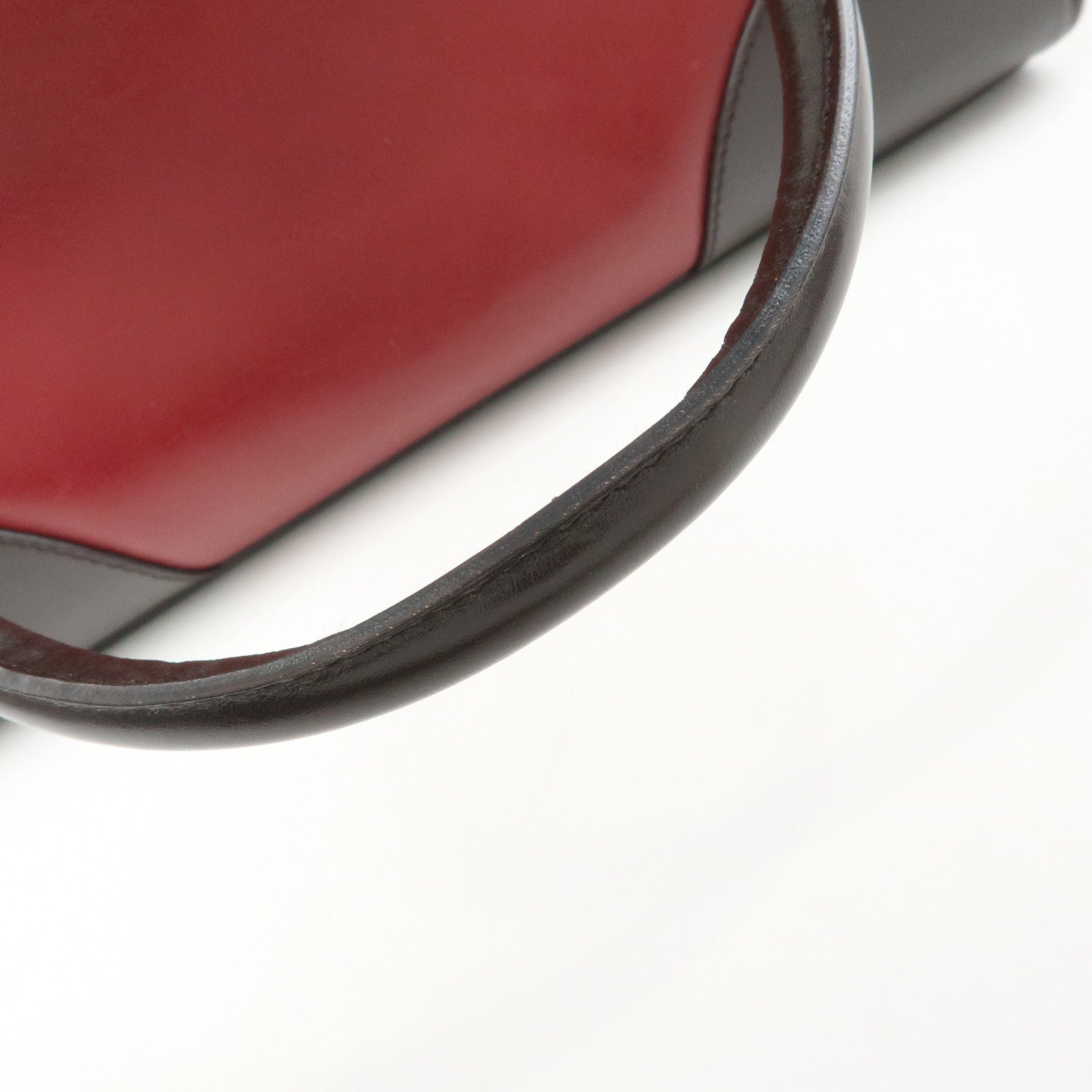 PRADA Leather Bicolor Hand Bag Mini Boston Bag Red Brown