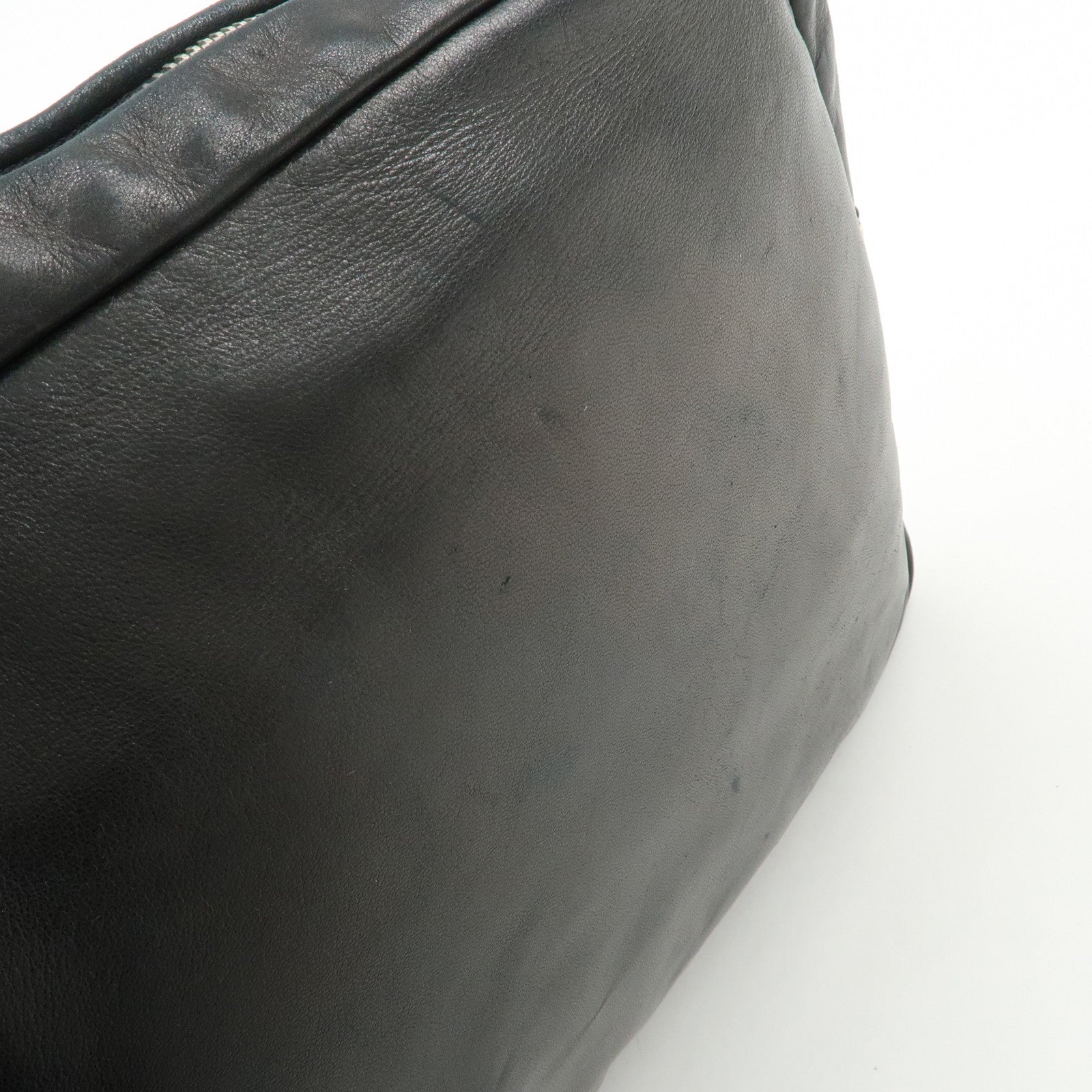 PRADA Triangle Logo Lamb Skin Canvas Shoulder Crossbody Bag Black