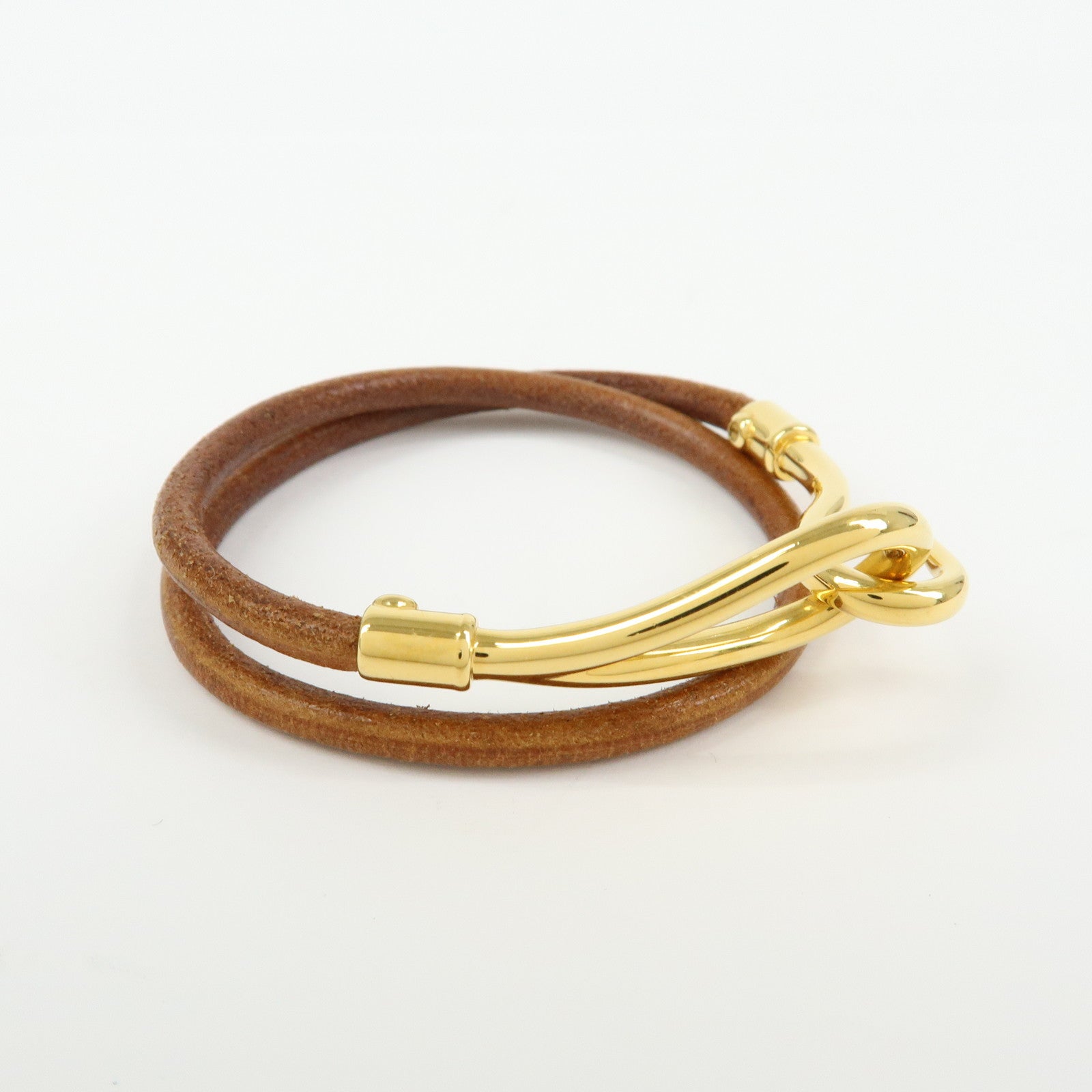 HERMES Jumbo Choker Leather Metal Bracelet Brown Gold