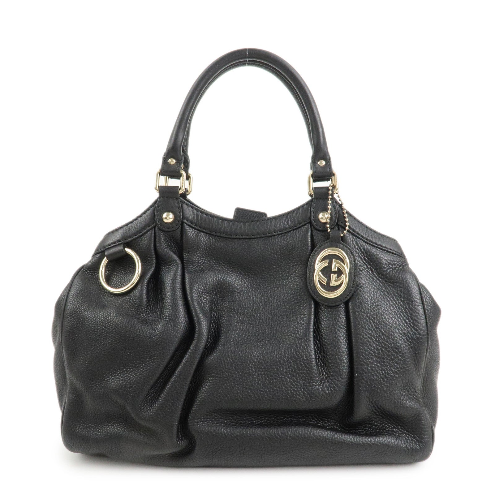 GUCCI Sukey Leather Hand Bag Tote Bag Black 211944 Used