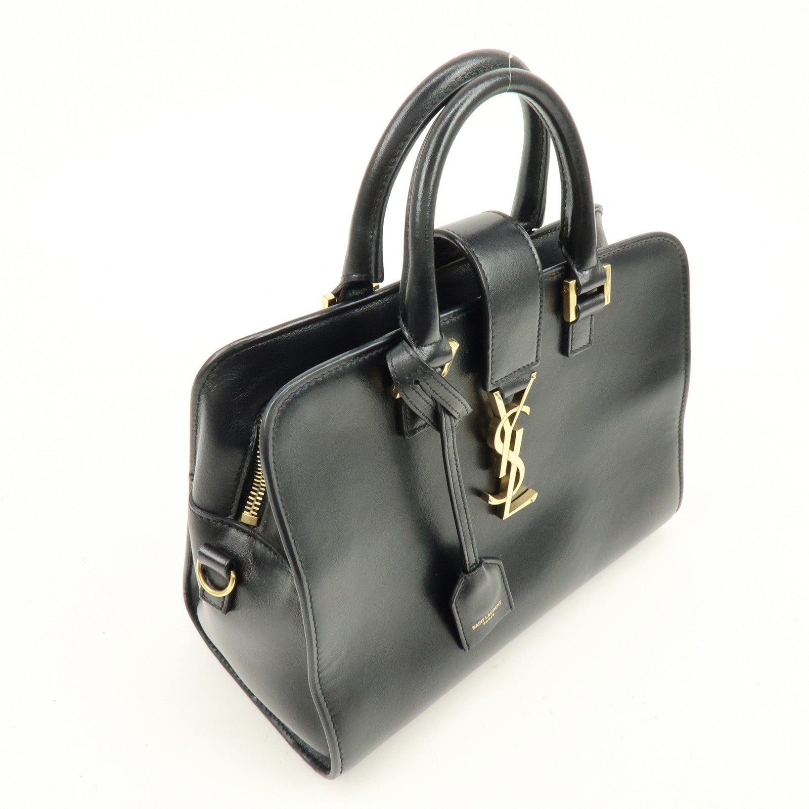 SAINT LAURENT PARIS Baby Cabas Cassandra Leather Hand Bag Black