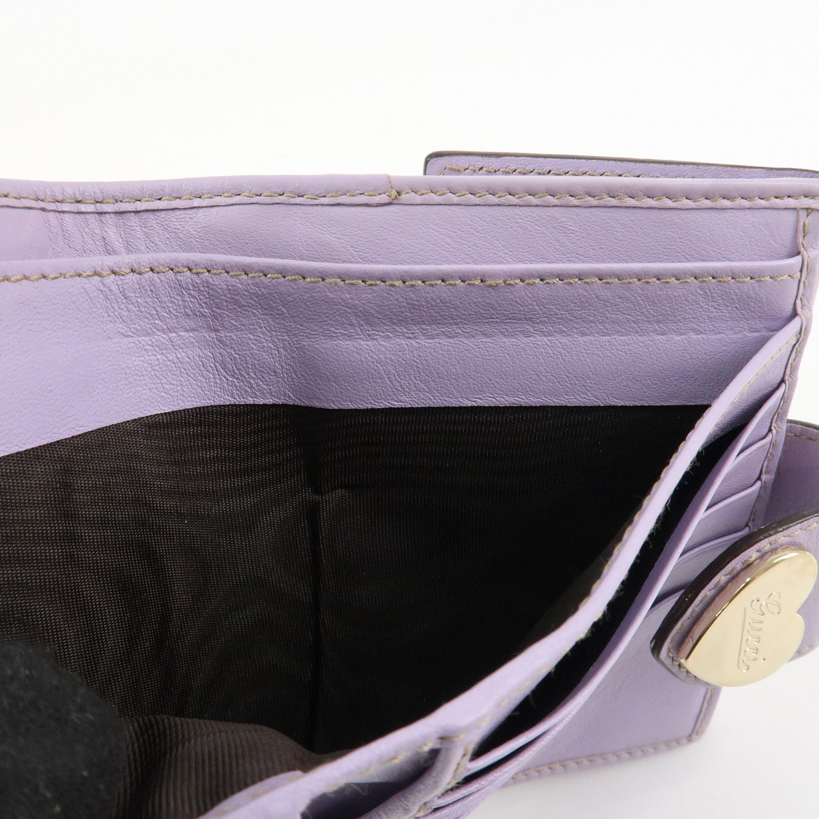 GUCCI Lovely Heart GG Canvas Leather W Hook Bi-Fold Wallet 203549 Used