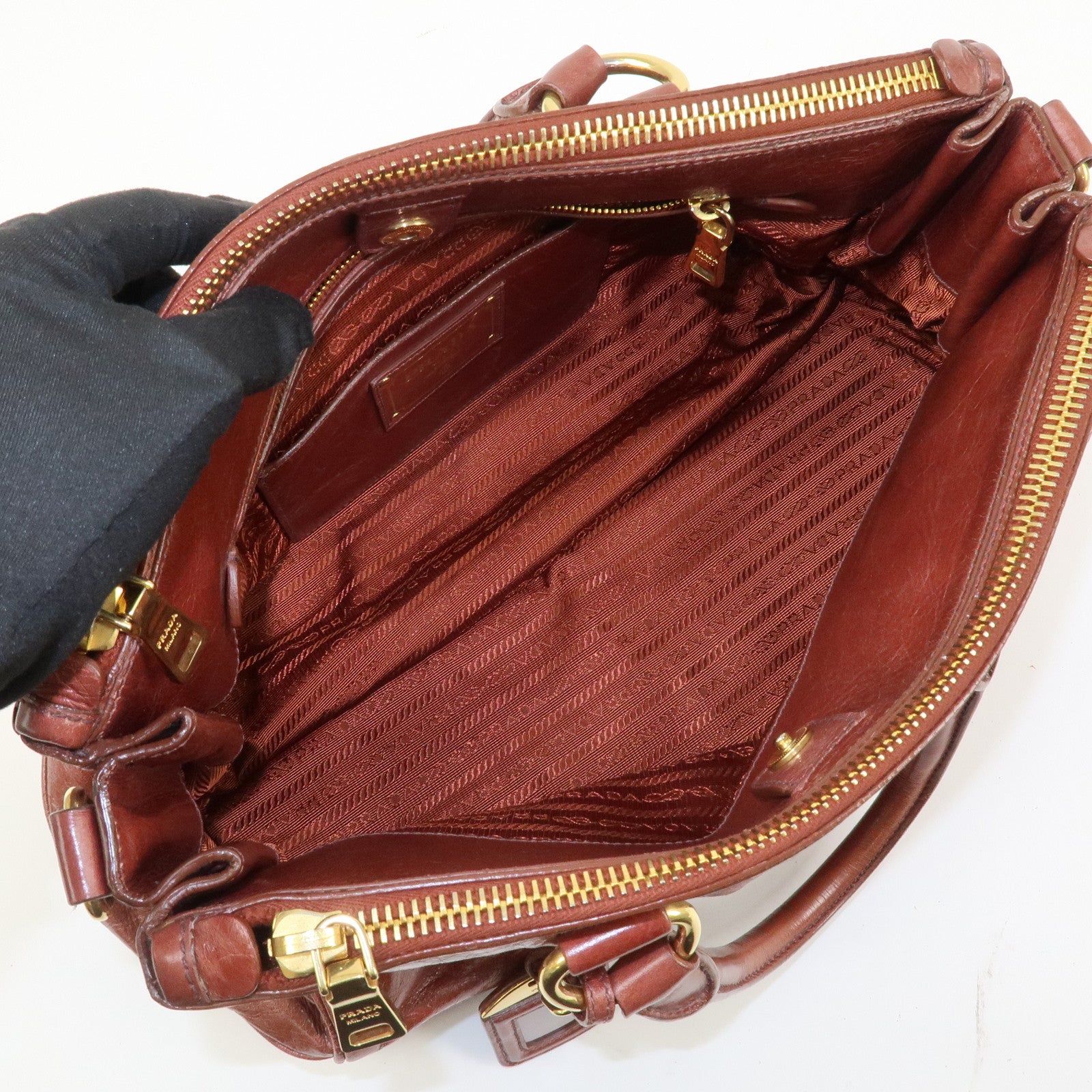 PRADA Logo Leather 2Way Hand Bag Shoulder Bag Brown BN2324