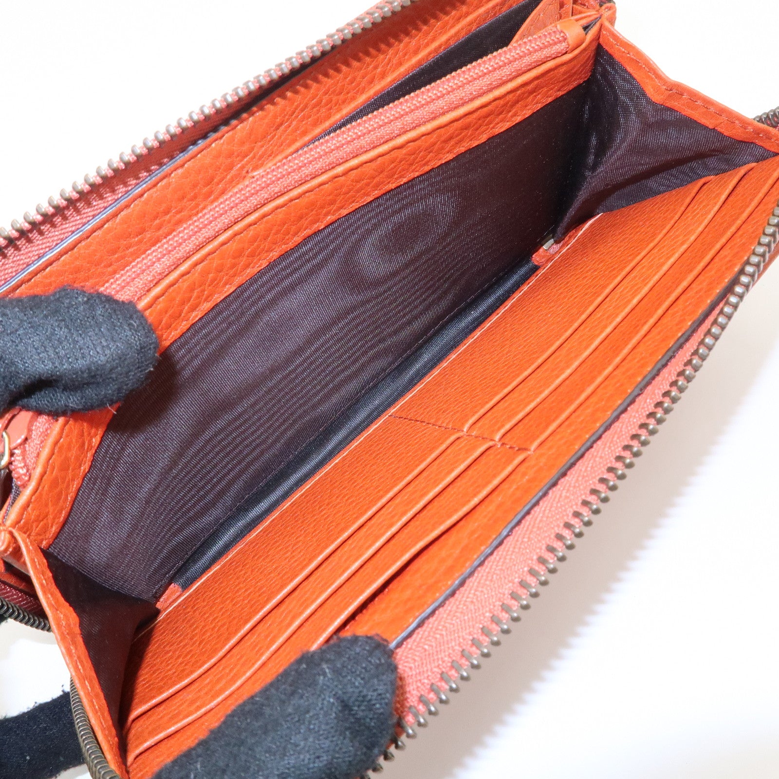 GUCCI Bamboo Leather Long Round Zippy Wallet Orange 339178 Used