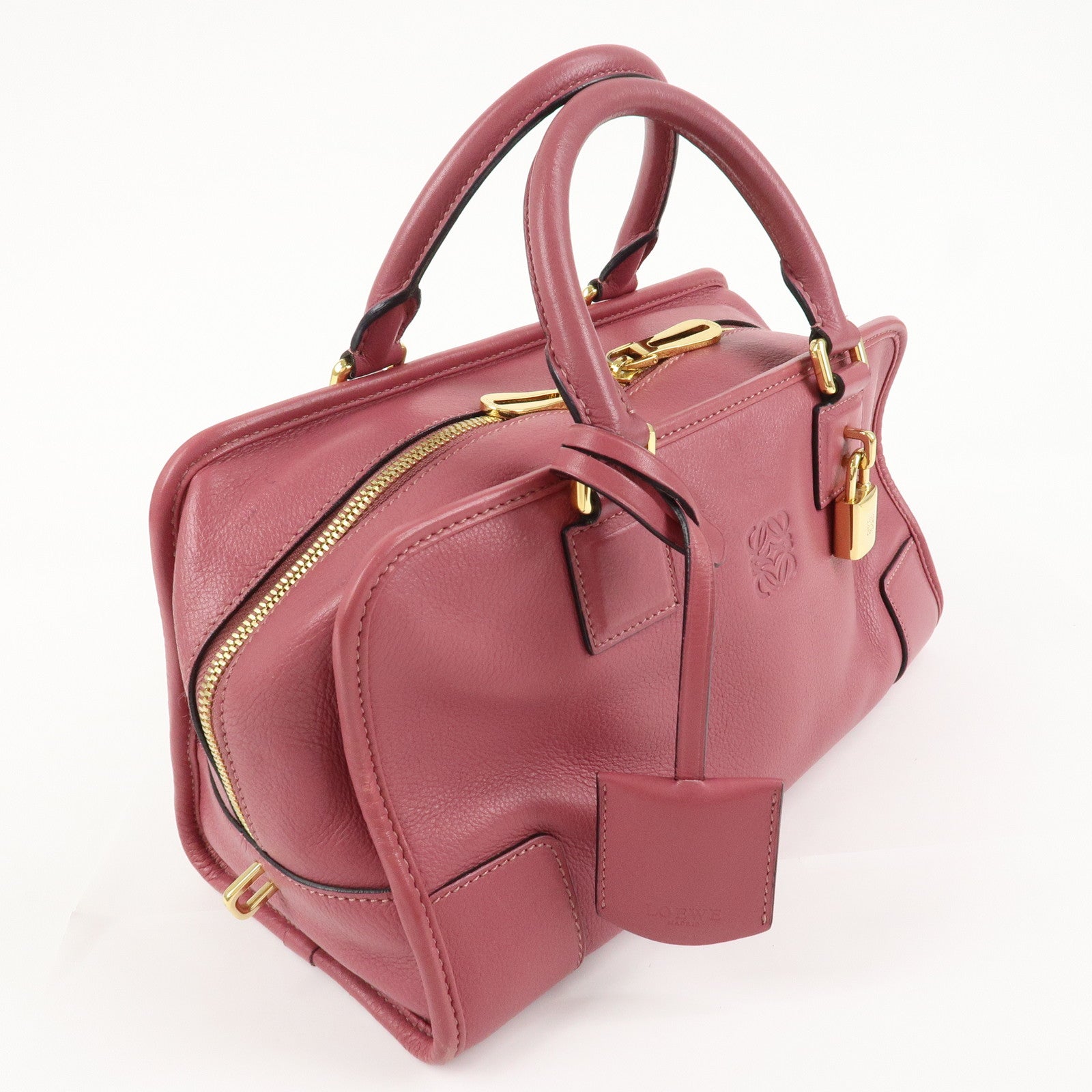 LOEWE Anagram Amazona 28 Leather Hand Bag Pink Used