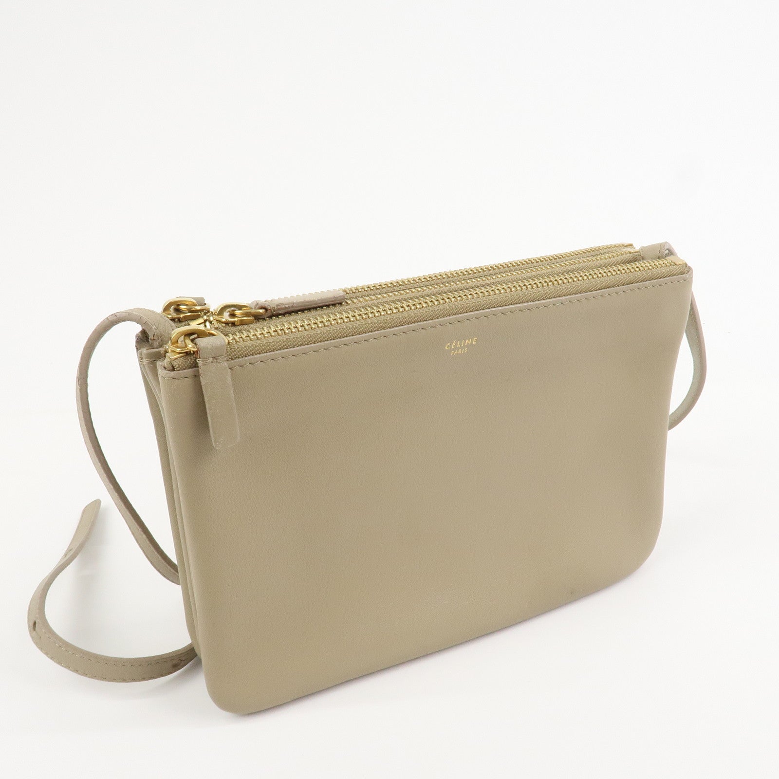 CELINE Calf Skin Trio Bag Shoulder Bag Crossbody Bag Beige