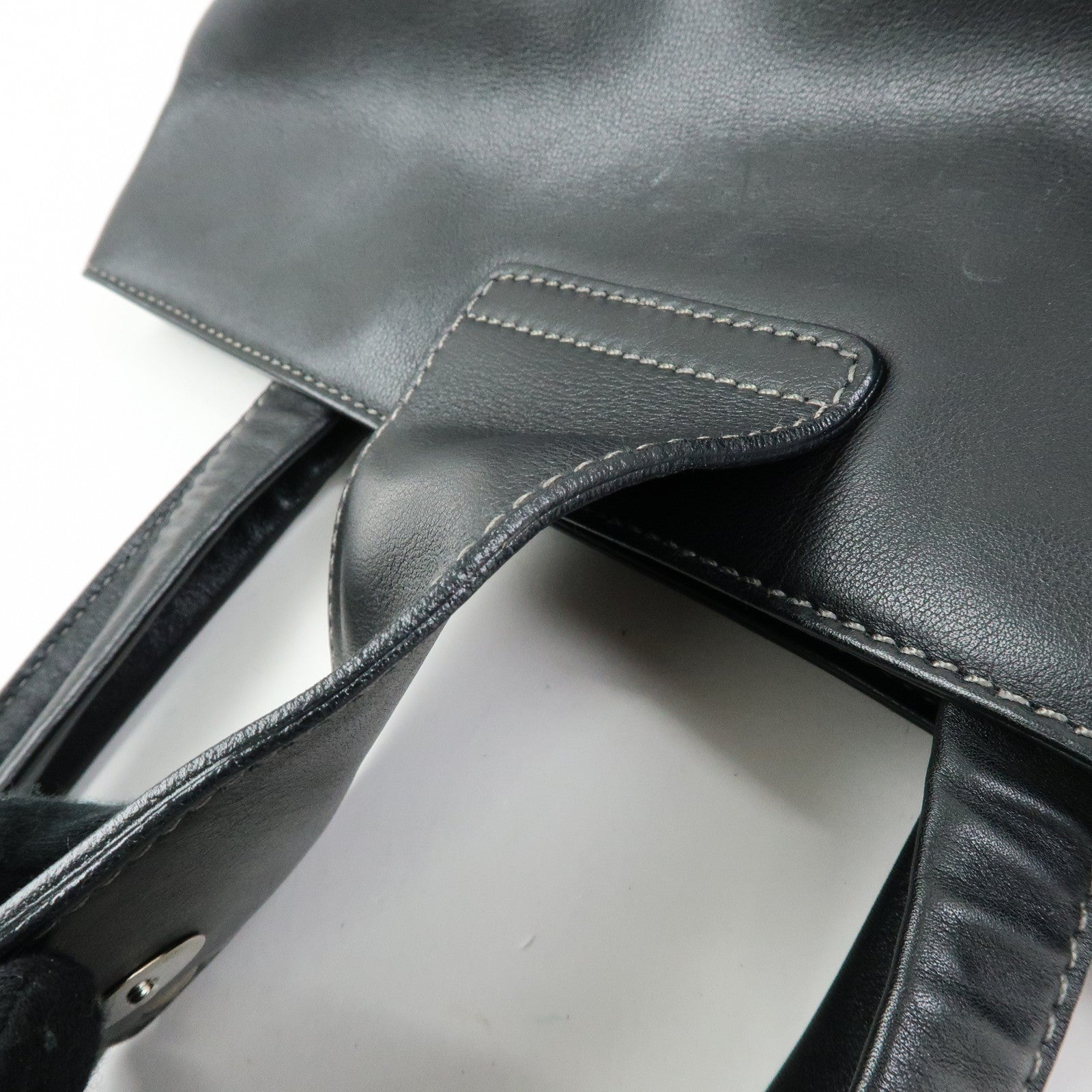 BVLGARI Leather Tote Bag Hand Bag Shoulder Bag Black