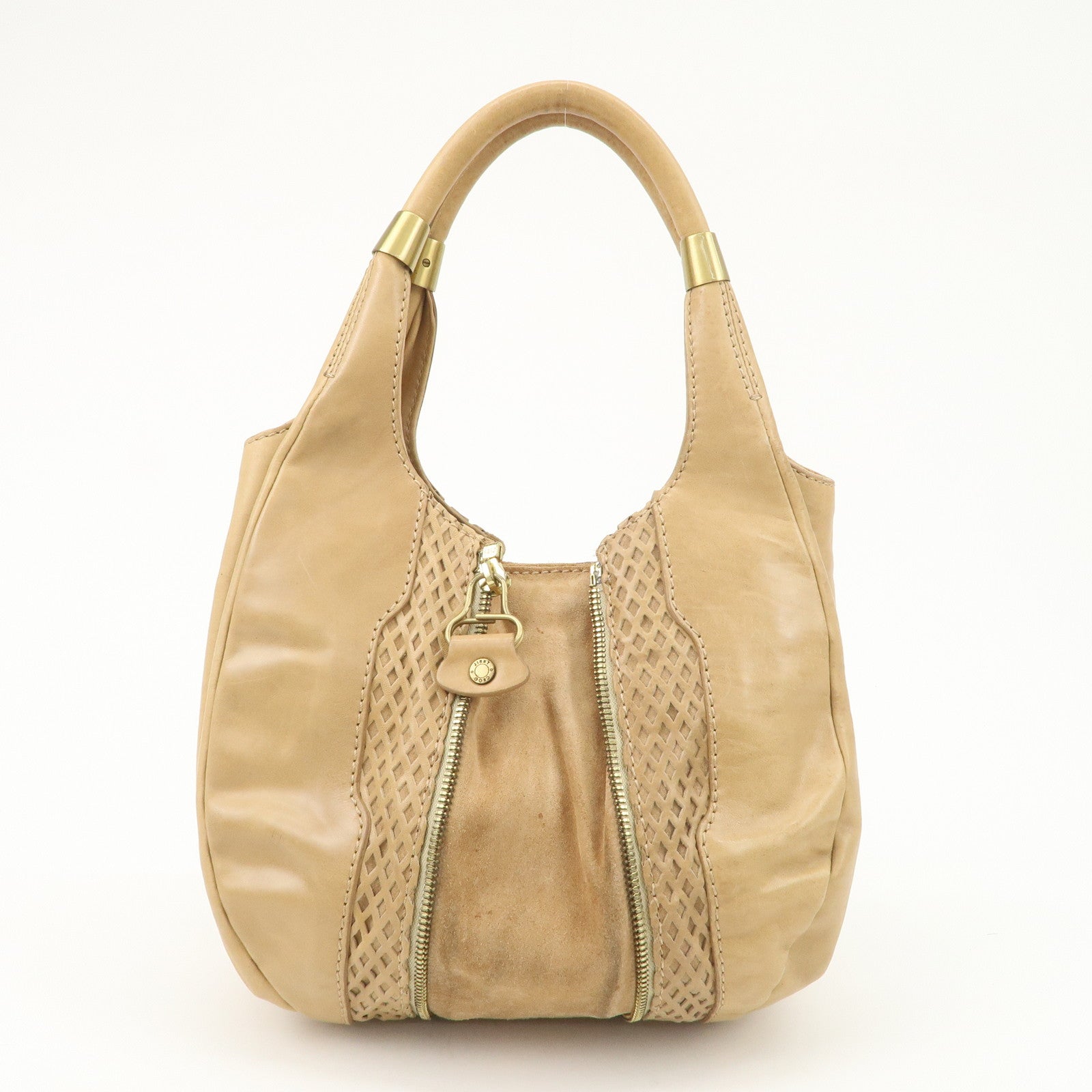 JIMMY CHOO Leather Shoulder Bag Hand Bag Beige Gold Hardware