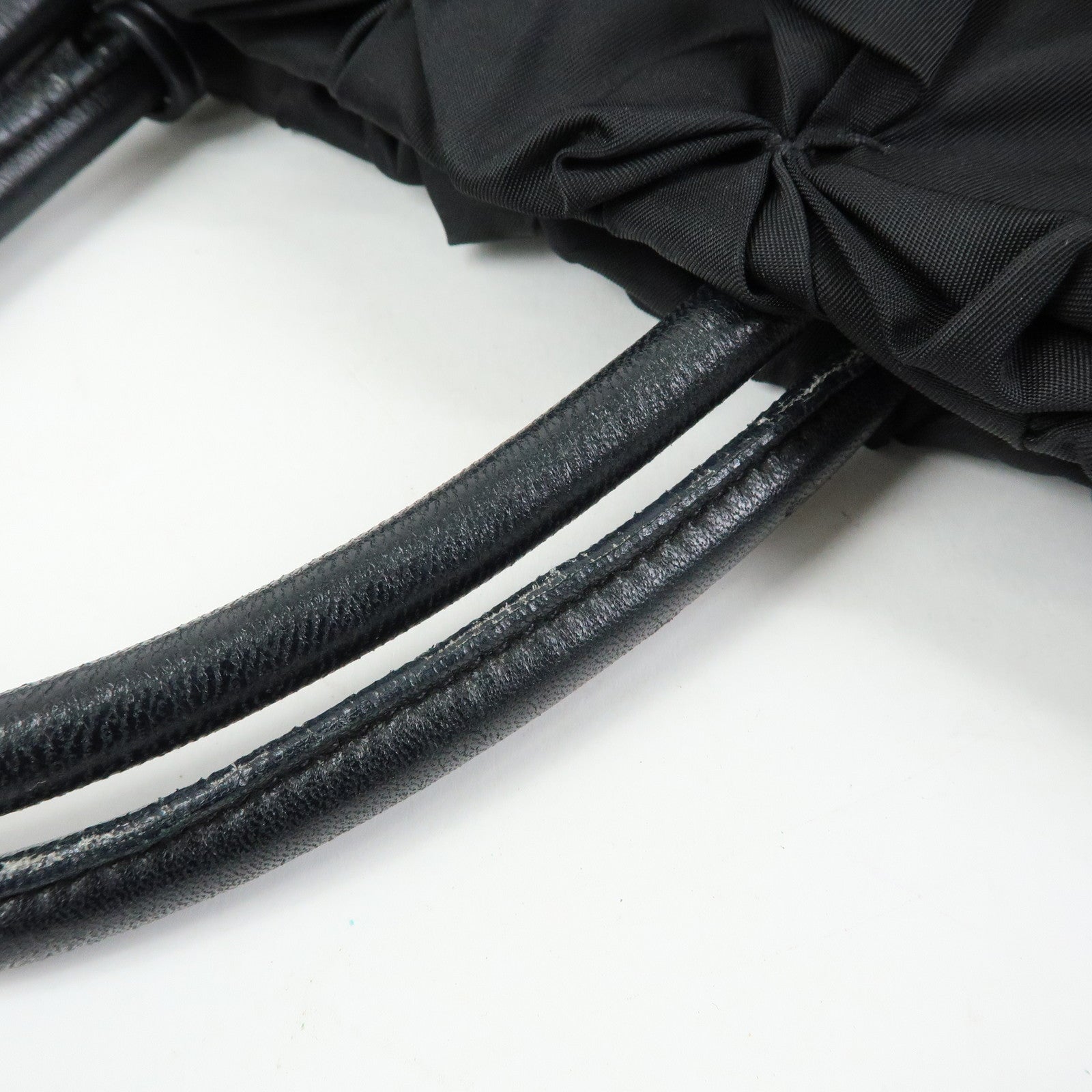 PRADA Triangle Logo Nylon Leather Hand Bag Tote Bag Black BN1701