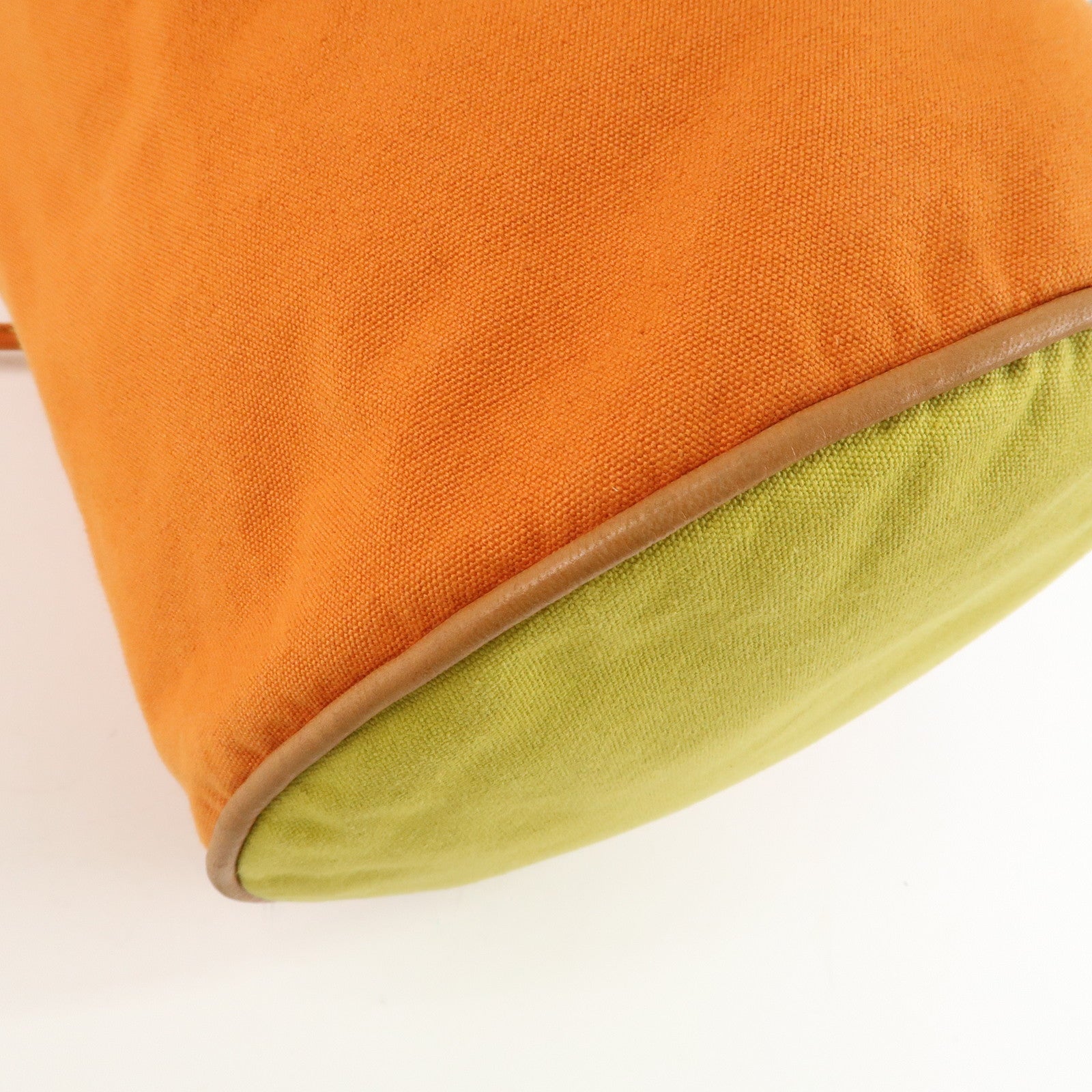 HERMES Leather Canvas Leather Porochon Mimil PM Shoulder Bag Orange Used