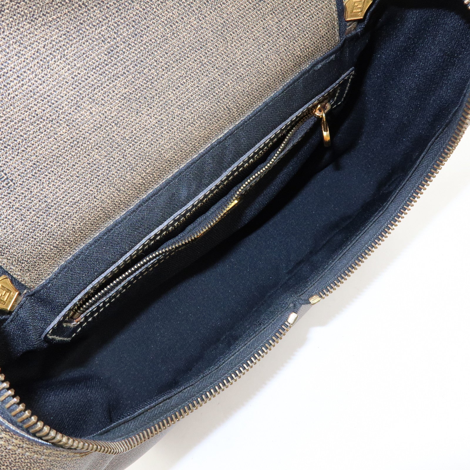 FENDI PVC Canvas Leather Shoulder Bag Crossbody Bag Brown 25933