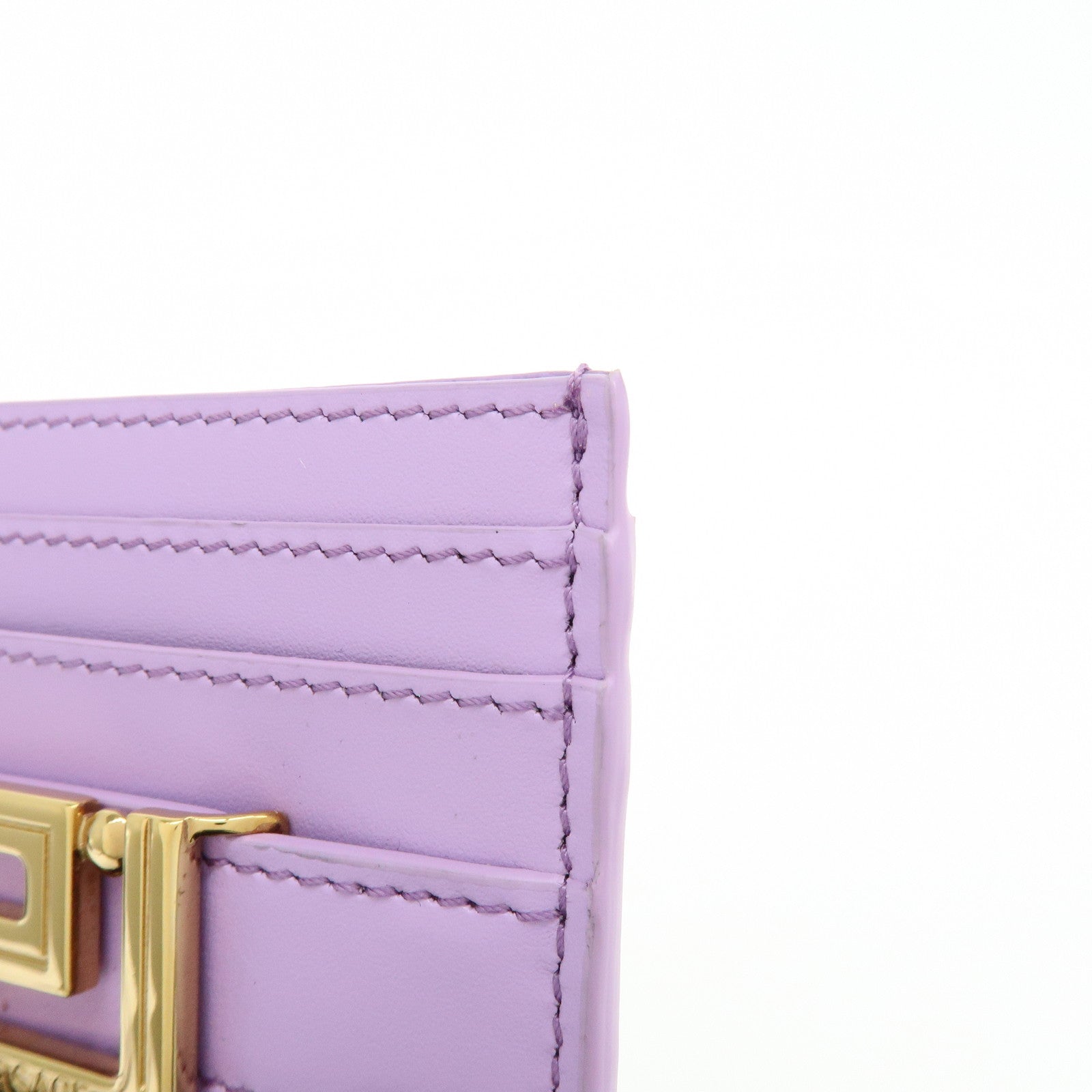 VERSACE Logo Leather Card Case Card Wallet Light Purple Gold