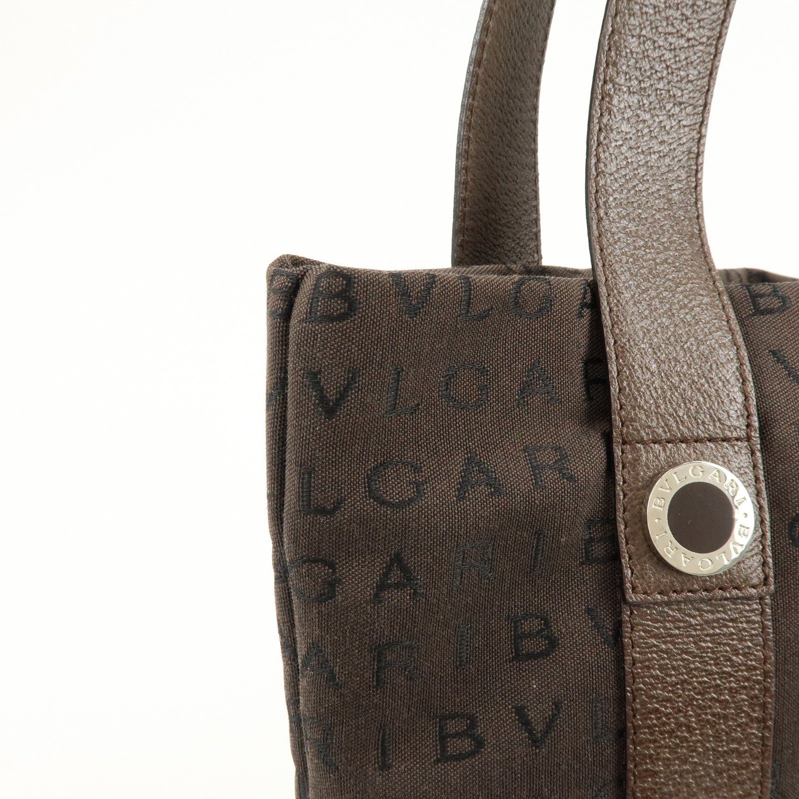 BVLGARI Logomania Canvas Leather Shoulder Bag Tote Bag Brown