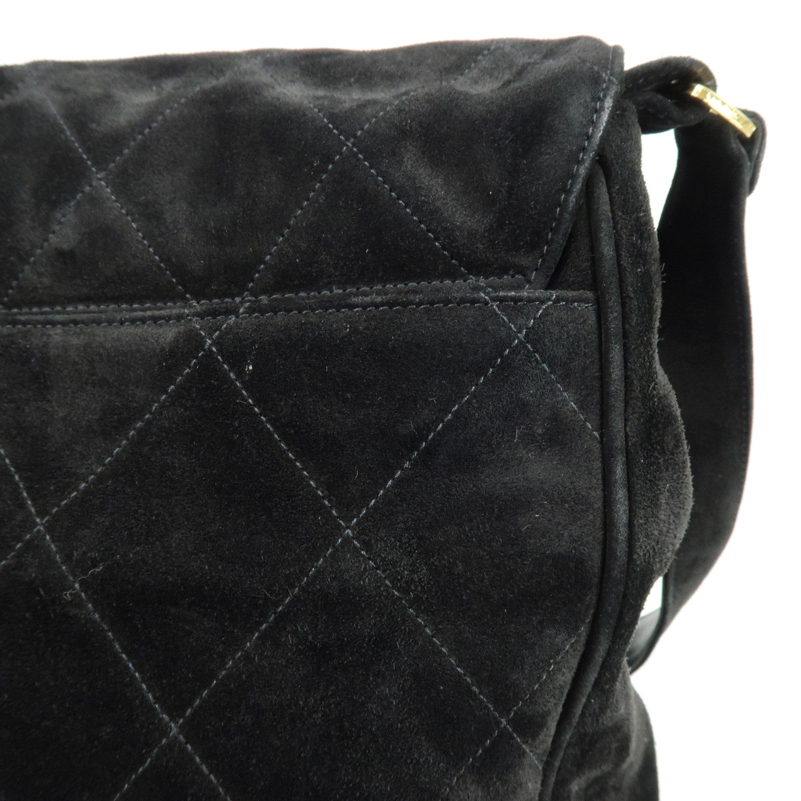 CHANEL Matelasse COCO Mark Suede Lamb Skin Shoulder Bag Black