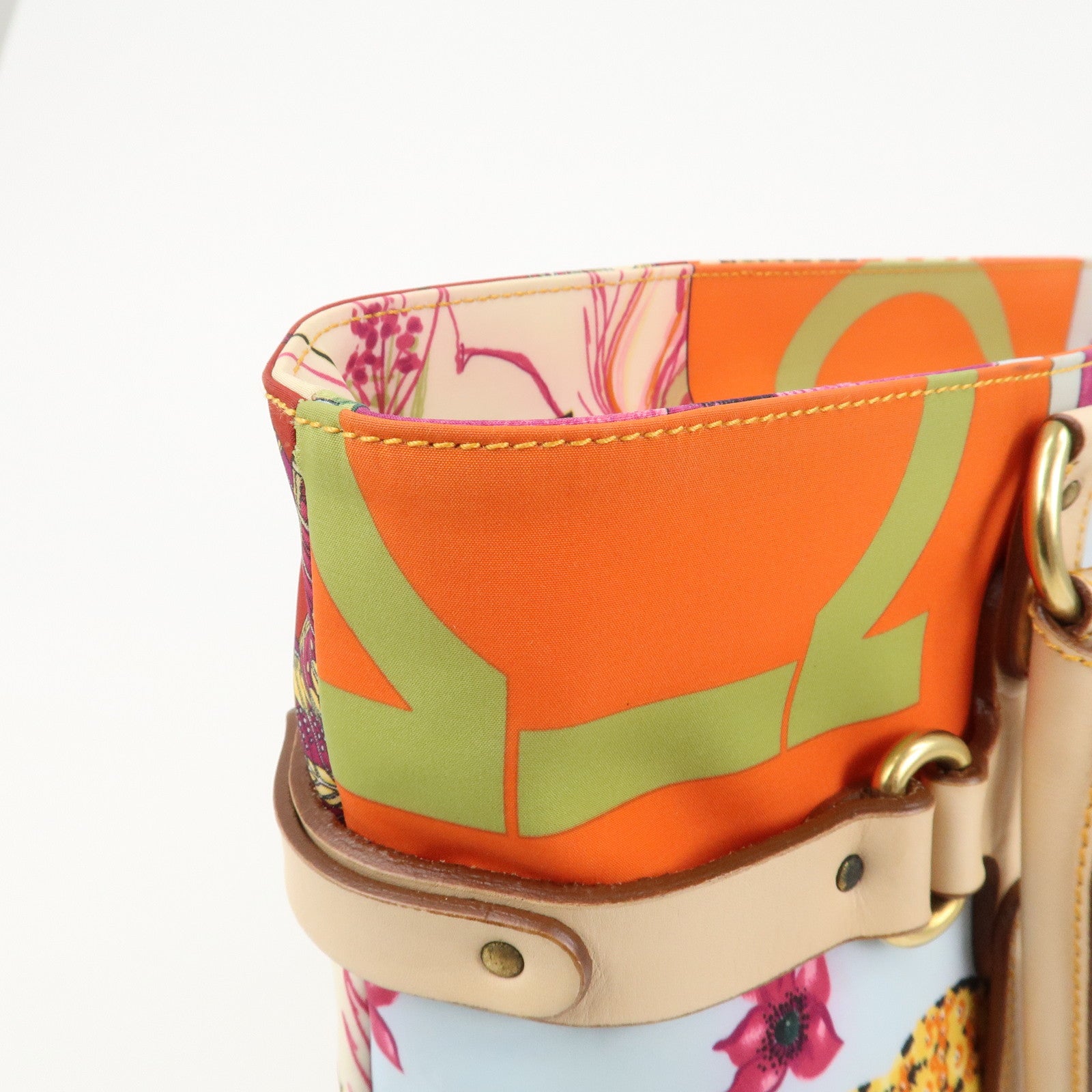 Ferragamo Gancini Nylon Leather Tote bag Shoulder Bag Multicolor