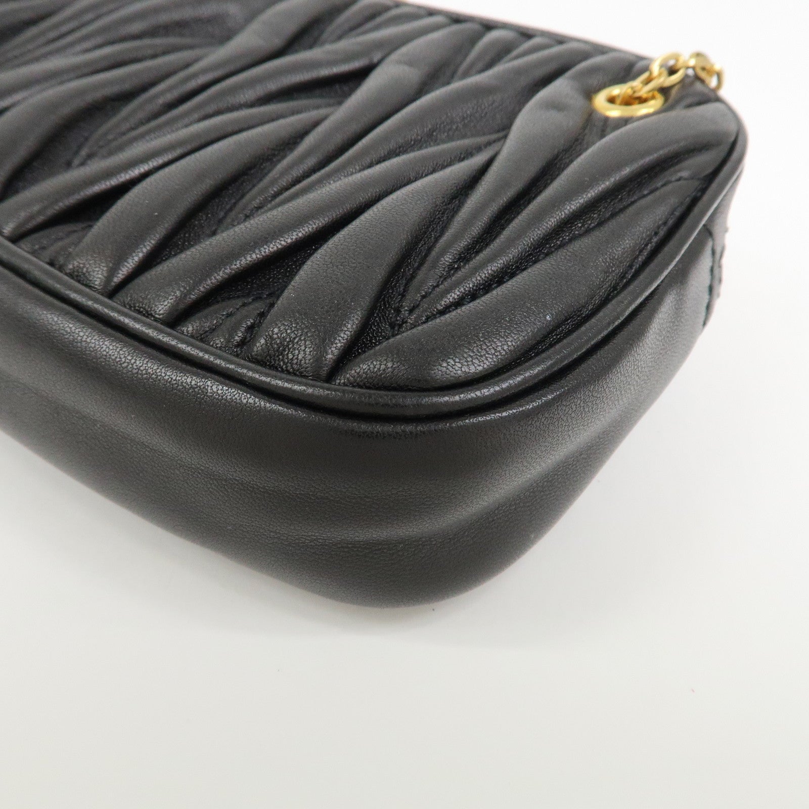 MIU MIU Matelasse Nappa Leather Accessory Chain Pouch Black 5ND001