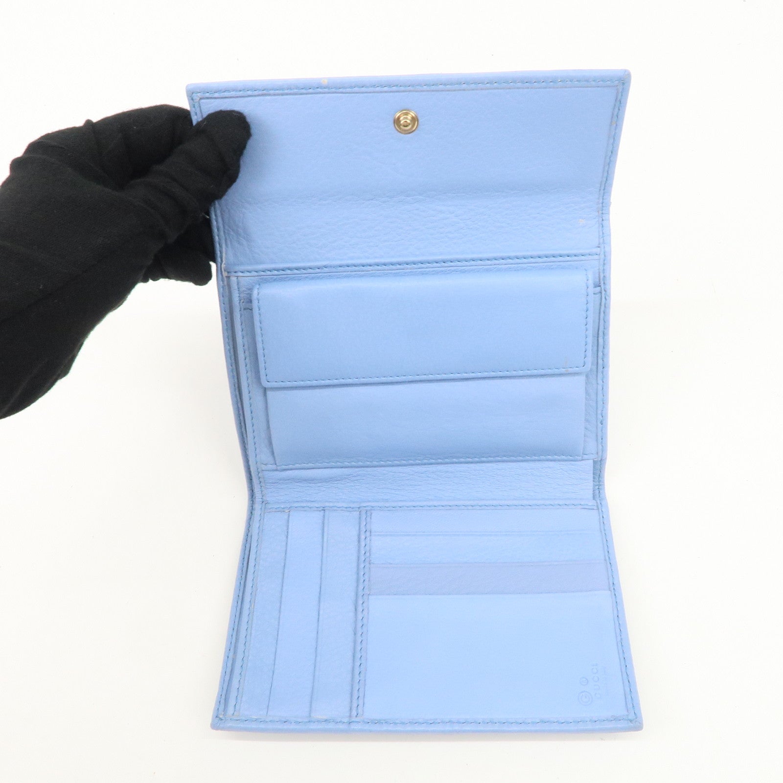 GUCCI Trifold Leather Wallet Blue Gold Hardware 346057 Used