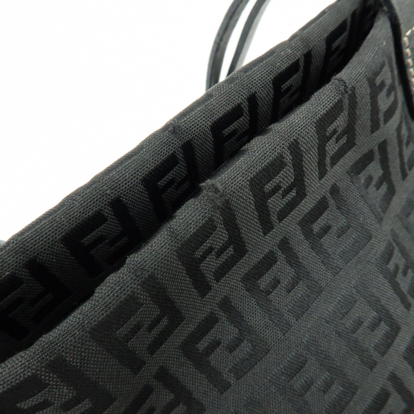 FENDI Zucchino Jacquard Canvas Leather Tote Bag Shoulder Bag 8BH025