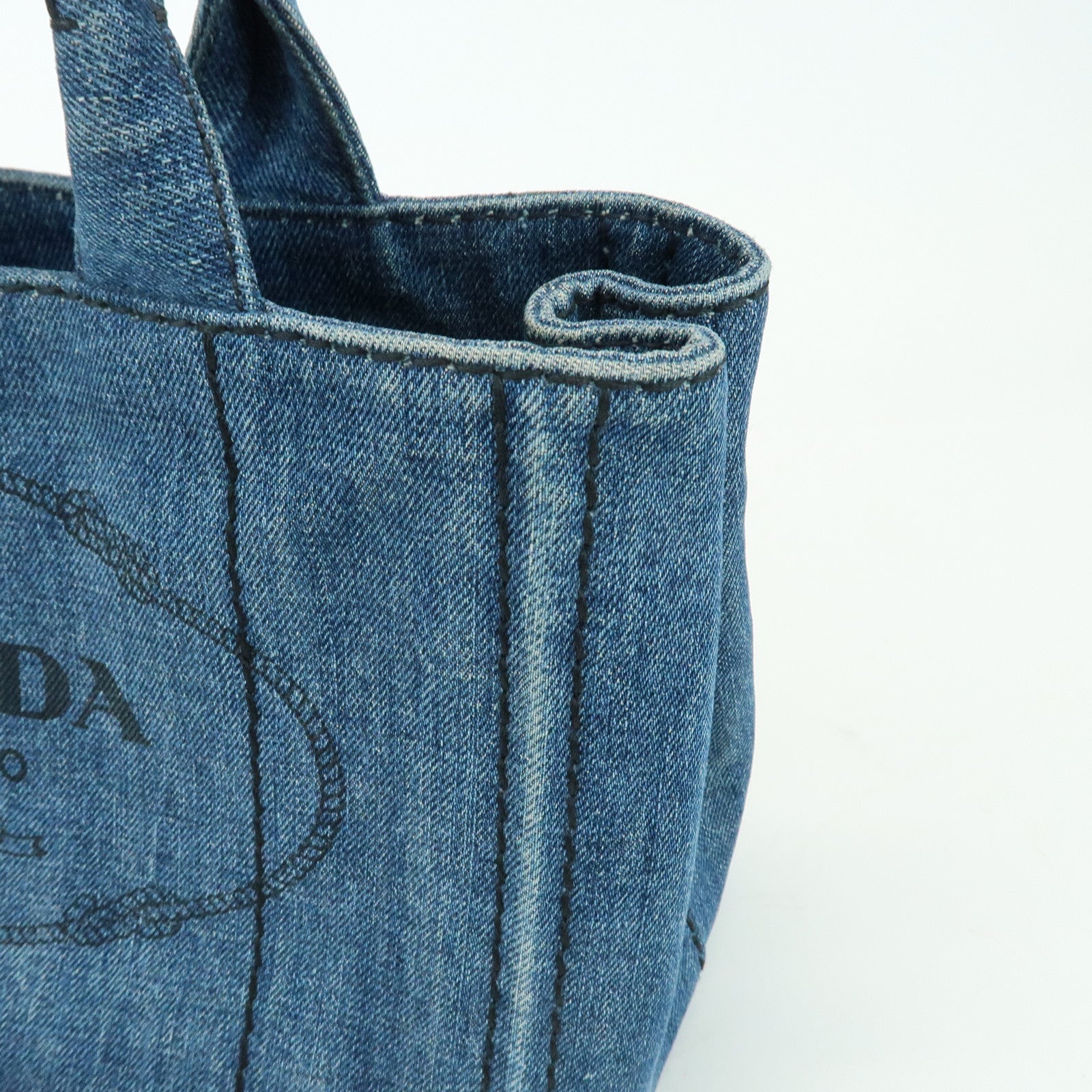 PRADA Triangle Logo Canapa Mini Denim 2Way Bag Hand Bag Blue 1BG439