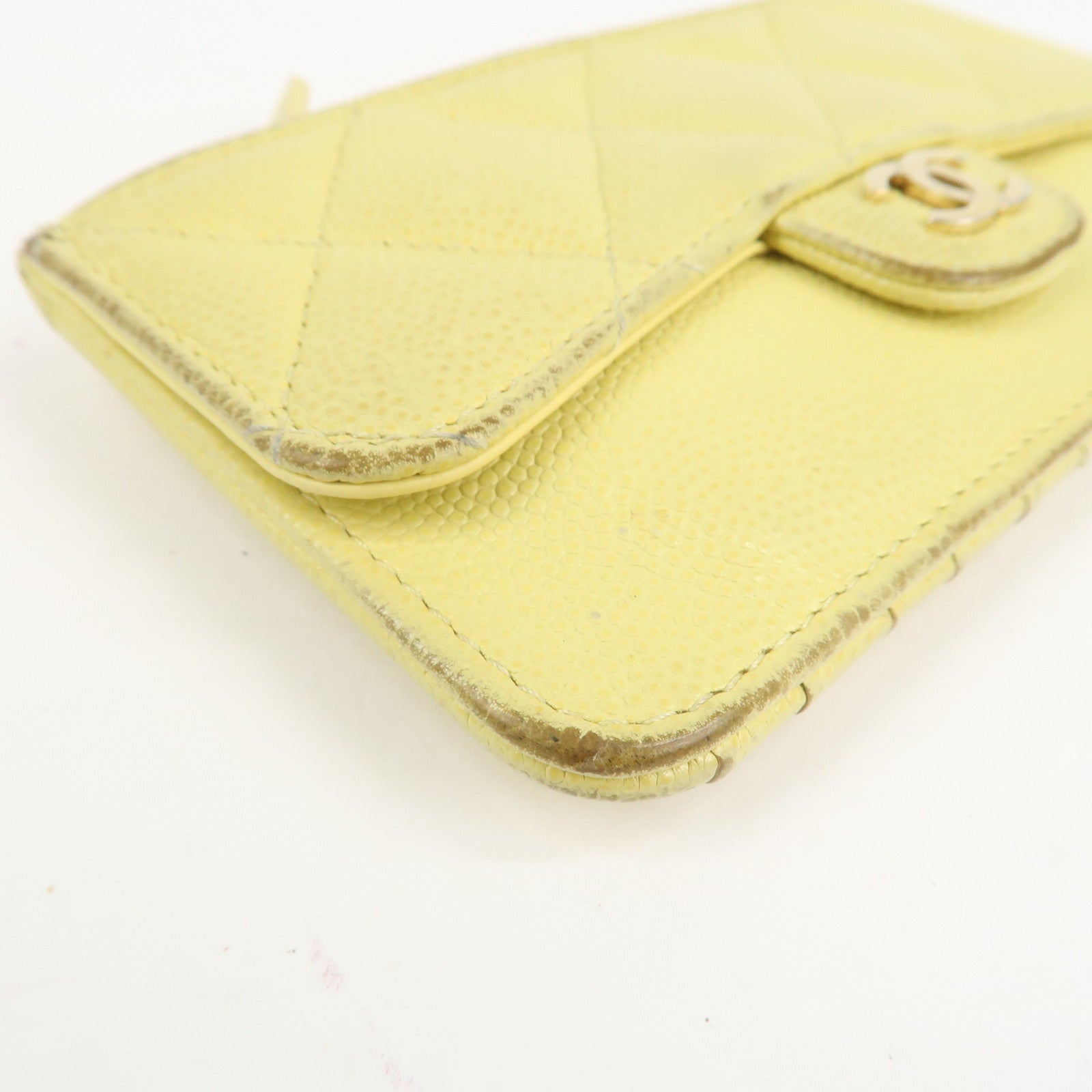 CHANEL Matelasse Caviar Skin Coco Mark Zippy Coin Case Yellow Gold HDW Used