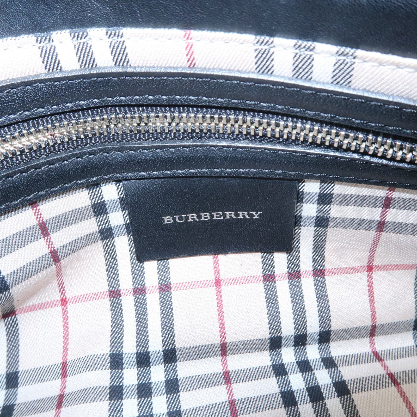 BUBERRY Logo Leather Shoulder Bag Hand Bag Black Used
