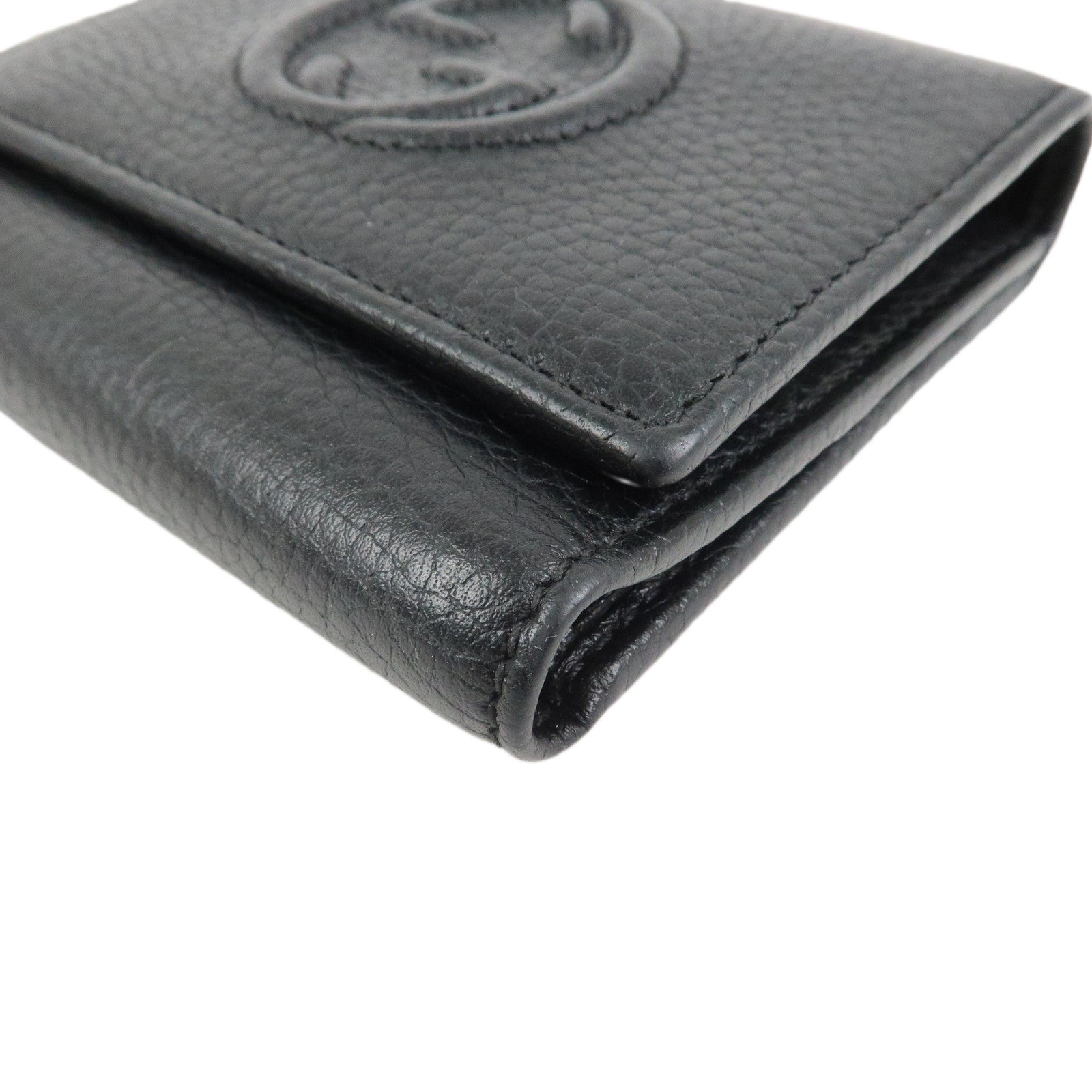 GUCCI SOHO Interlocking G Calf Leather Compact Wallet Black 598207