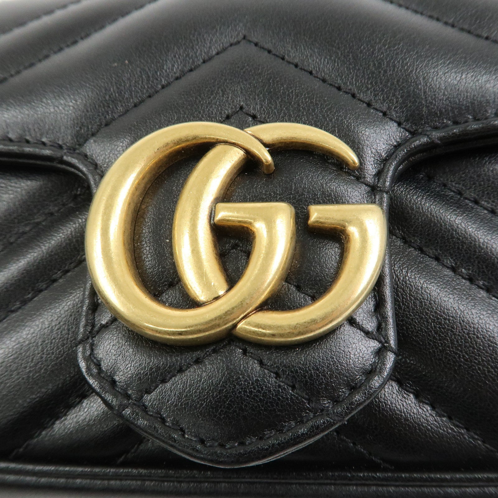 GUCCI GG Marmont Leather Chain Shoulder Bag Black 476433