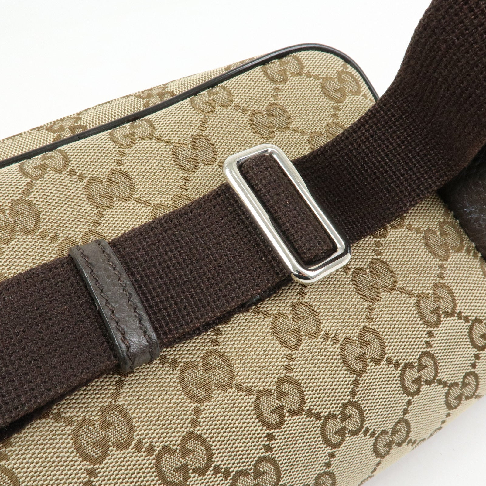 GUCCI GG Canvas Leather Waist Pouch Body Bag Crossbody Bag 449174