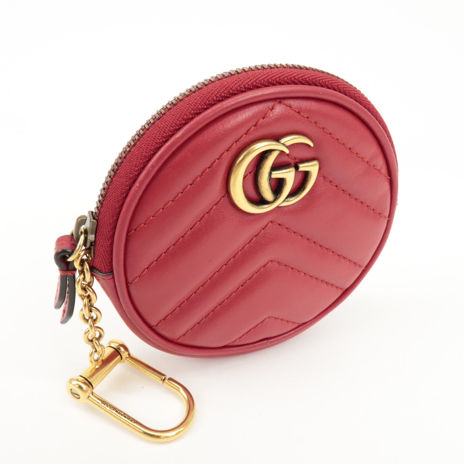 GUCCI GG Marmont Leather Round Coin Case Red 575160 Used