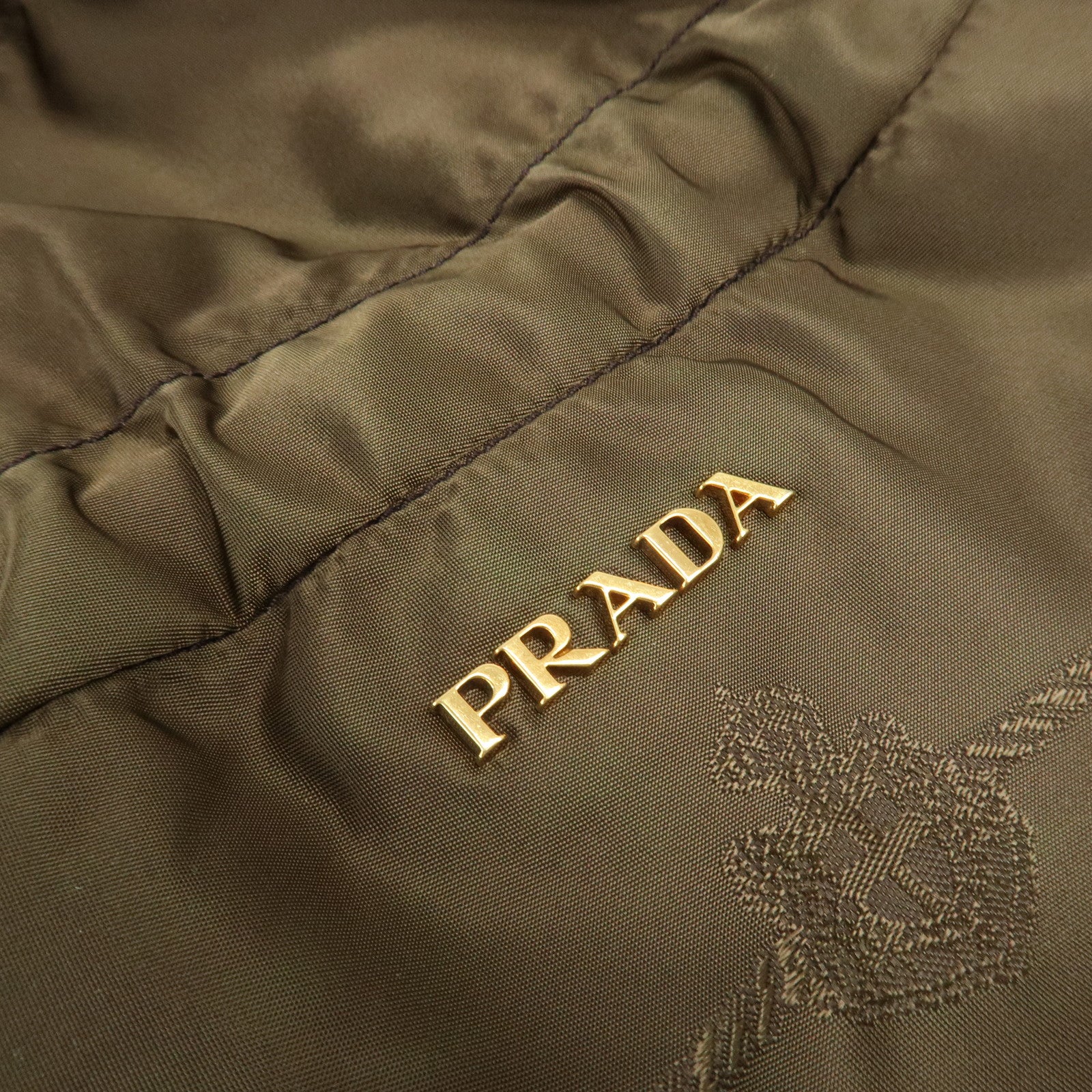 PRADA Logo Nylon Leather Drawstring Tote Bag Shoulder Bag Brown