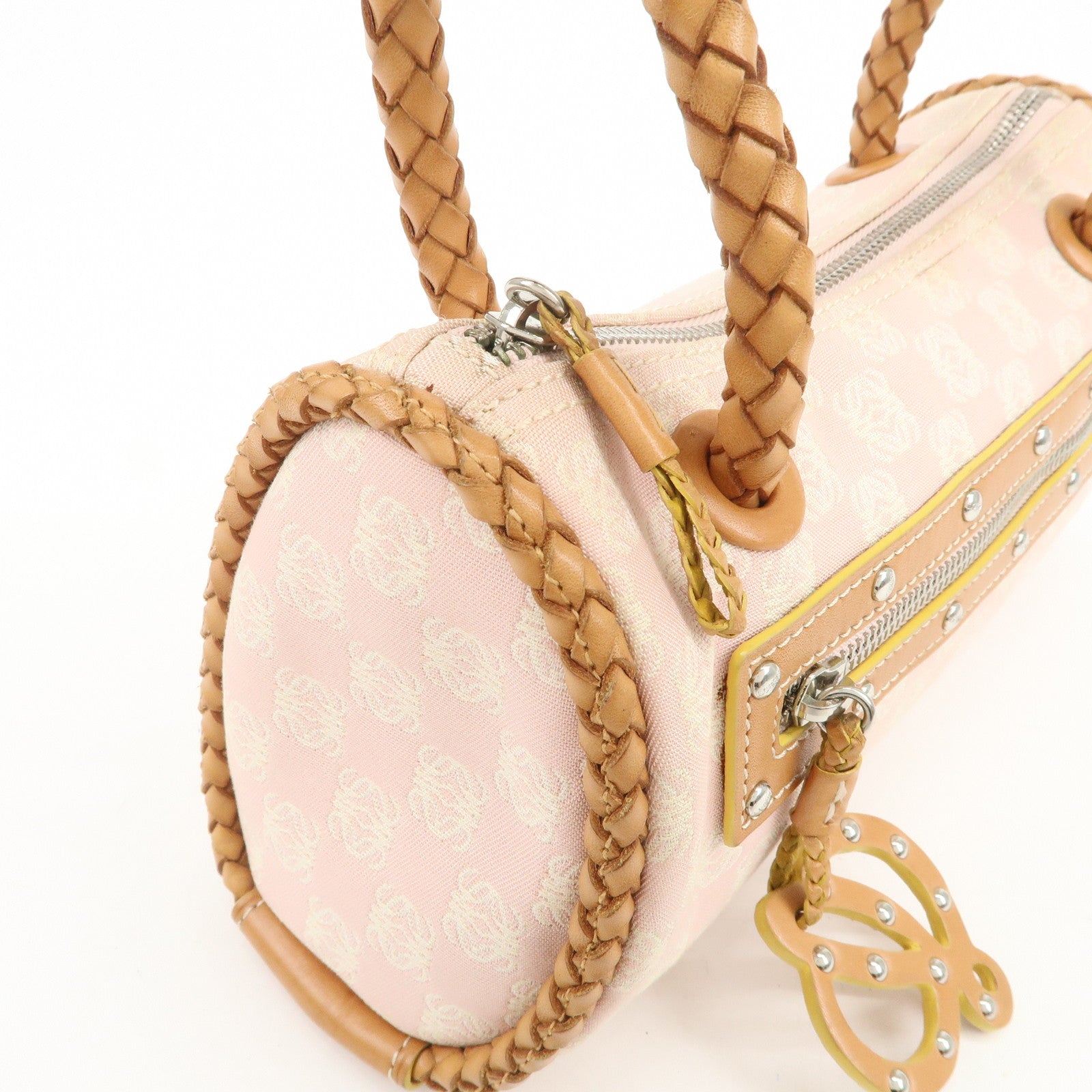 LOEWE Anagram Canvas Leather Hand Bag Boston Bag Pink Brown