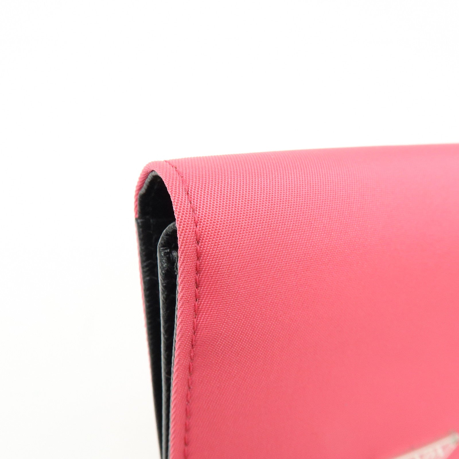 PRADA Triangle Logo Nylon Saffiano Leather Compact Wallet Pink M668